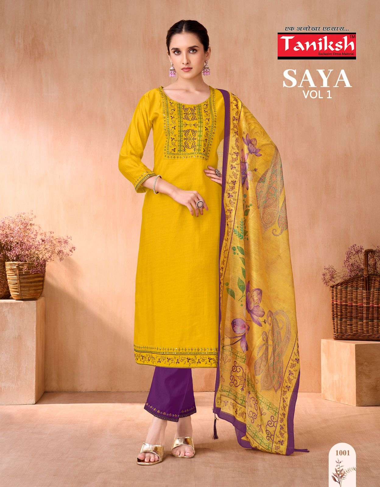 saya vol-1 by taniksh colors latest designer with embroidered reaymade catalogue surat