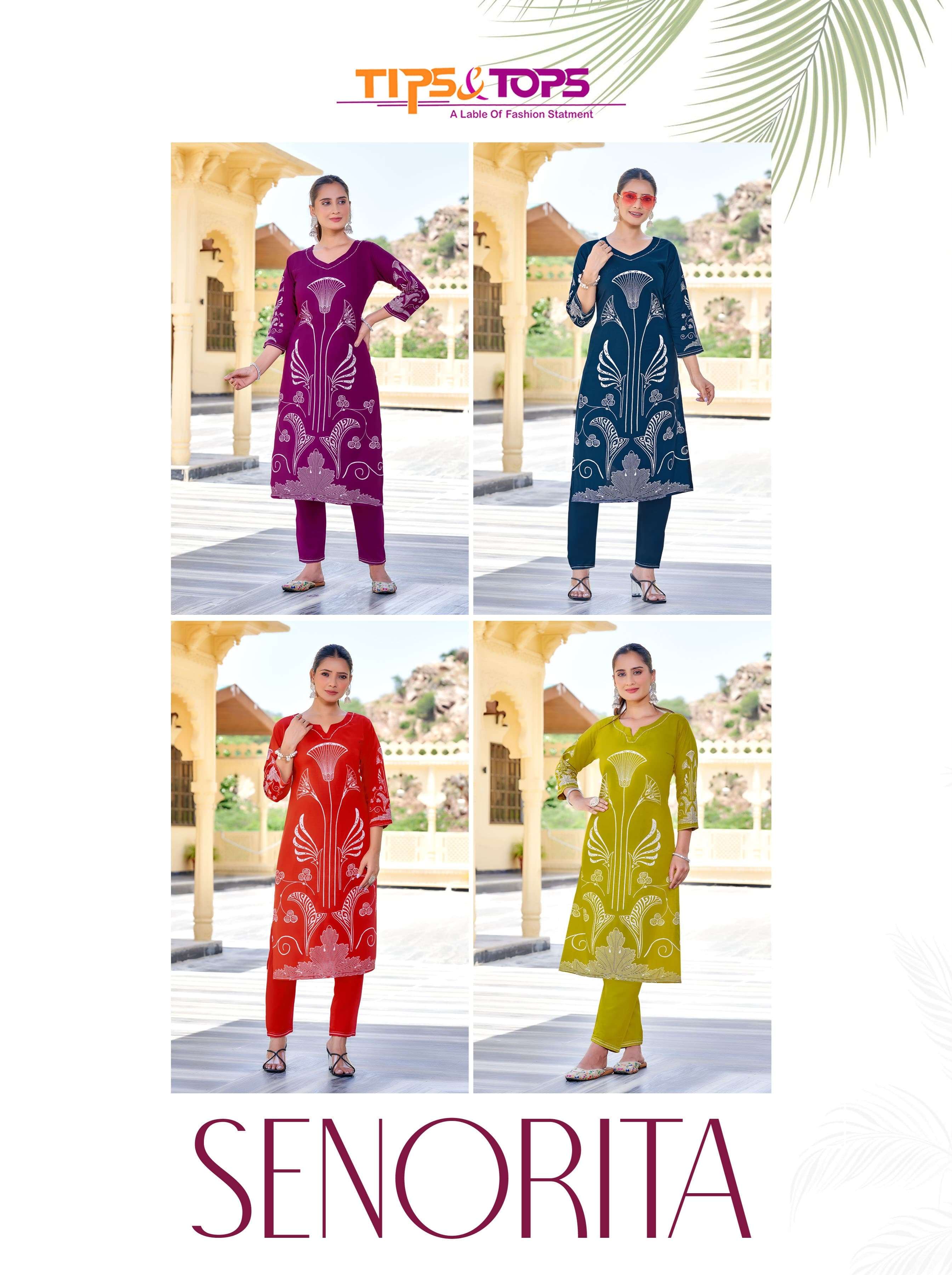 senorita by tips and tops casual wear readymade rayon cord set wholesale dealer surat