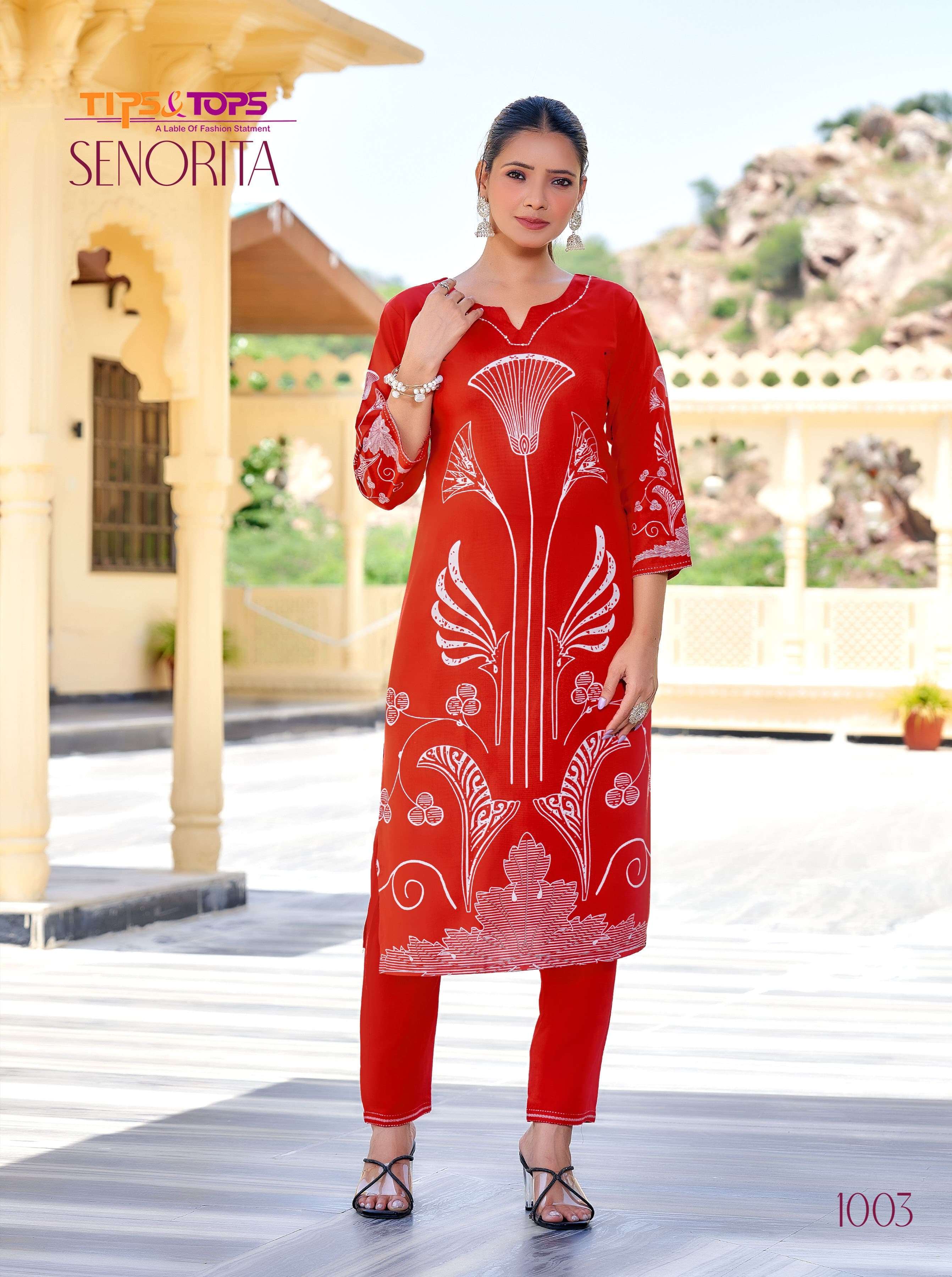 senorita by tips and tops casual wear readymade rayon cord set wholesale dealer surat