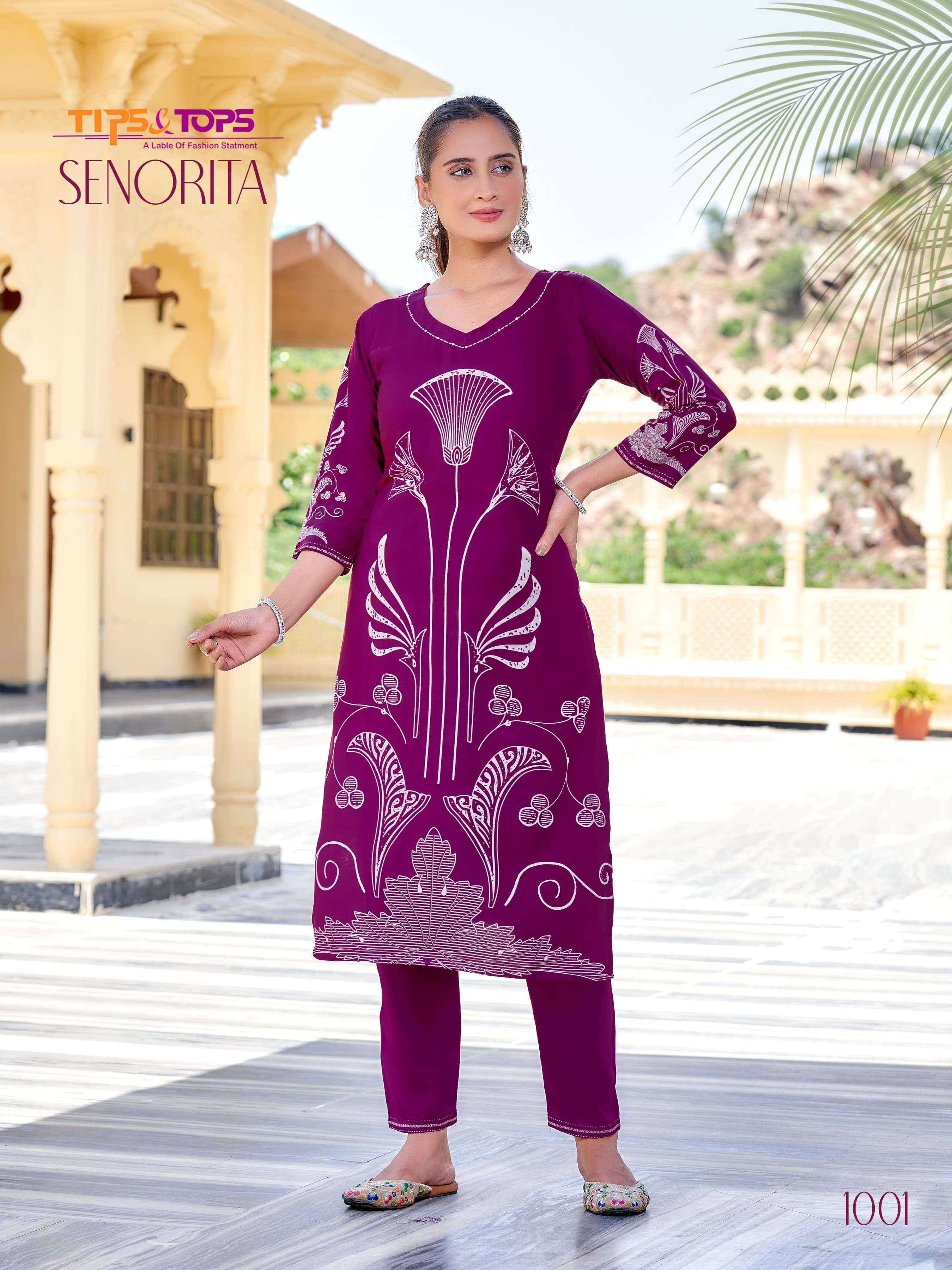 senorita by tips and tops casual wear readymade rayon cord set wholesale dealer surat