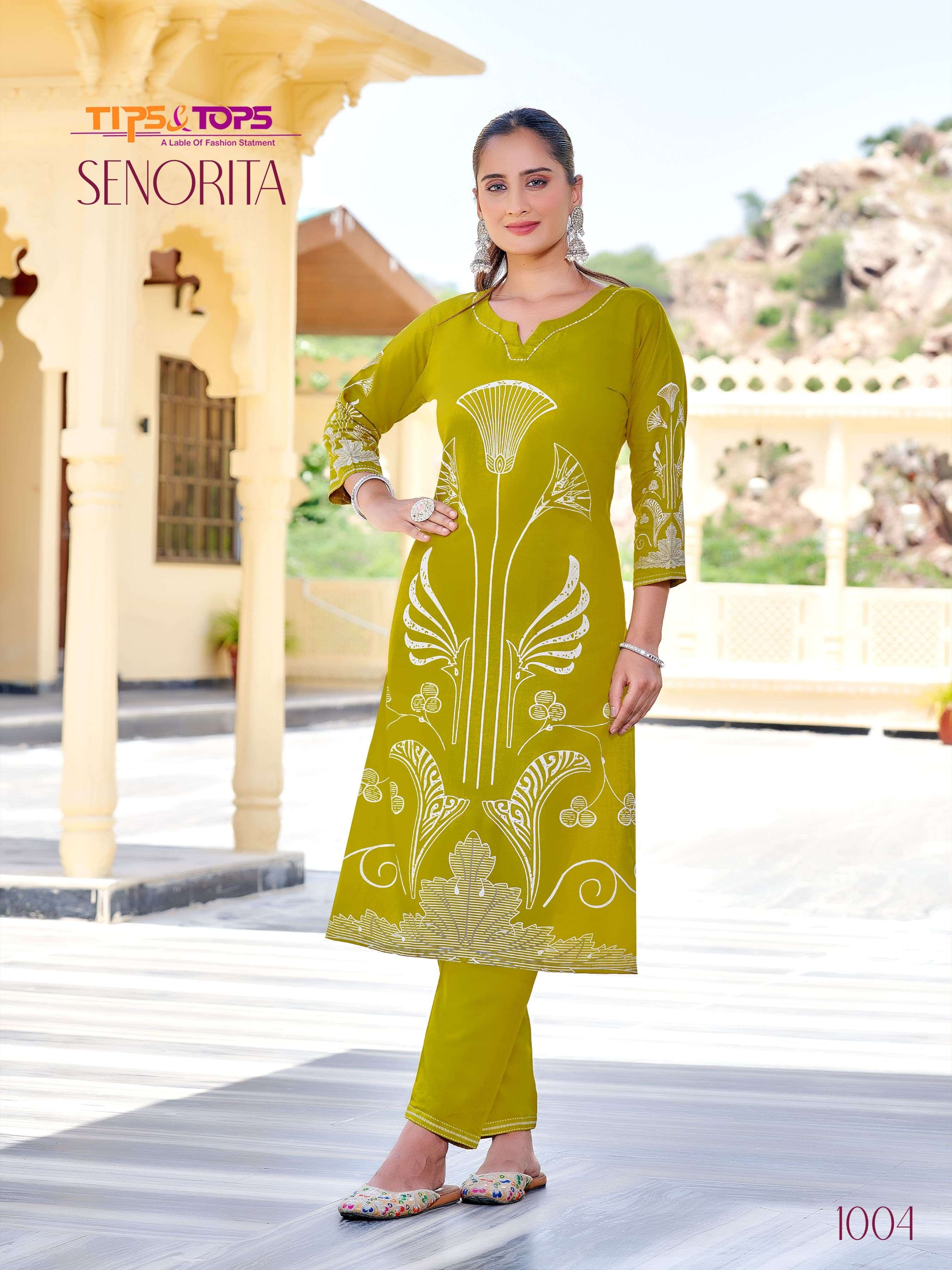 senorita by tips and tops casual wear readymade rayon cord set wholesale dealer surat