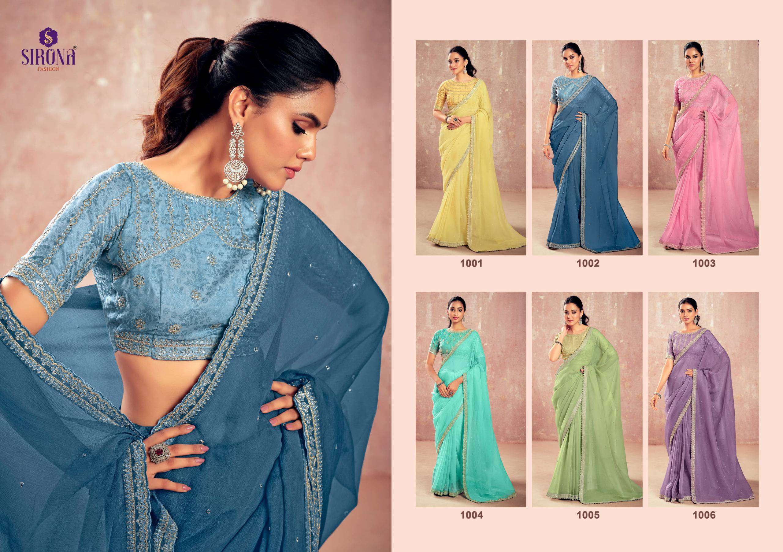 shamika by sirona fashion colors designer party wear chiffon saree supplier surat