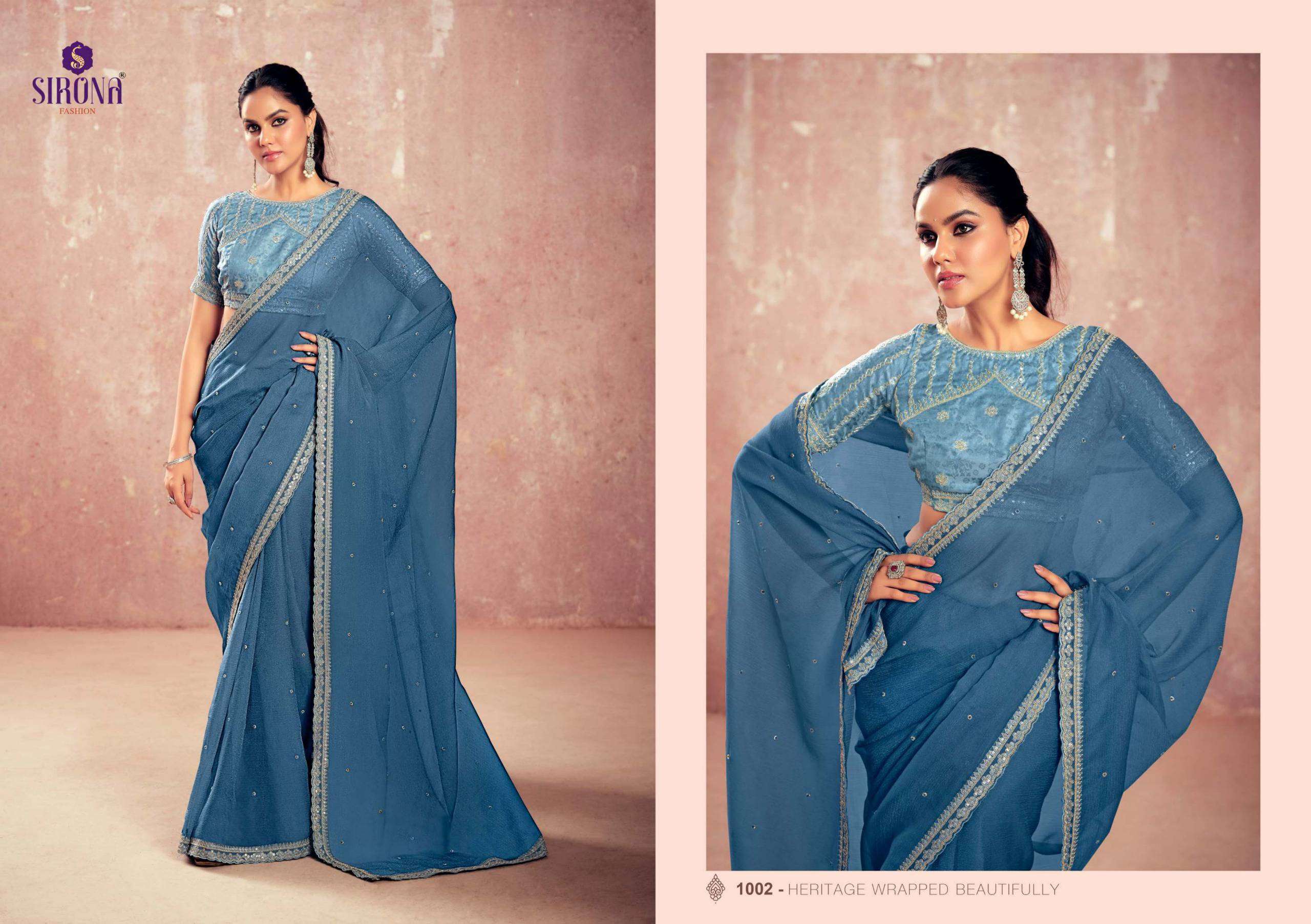 shamika by sirona fashion colors designer party wear chiffon saree supplier surat