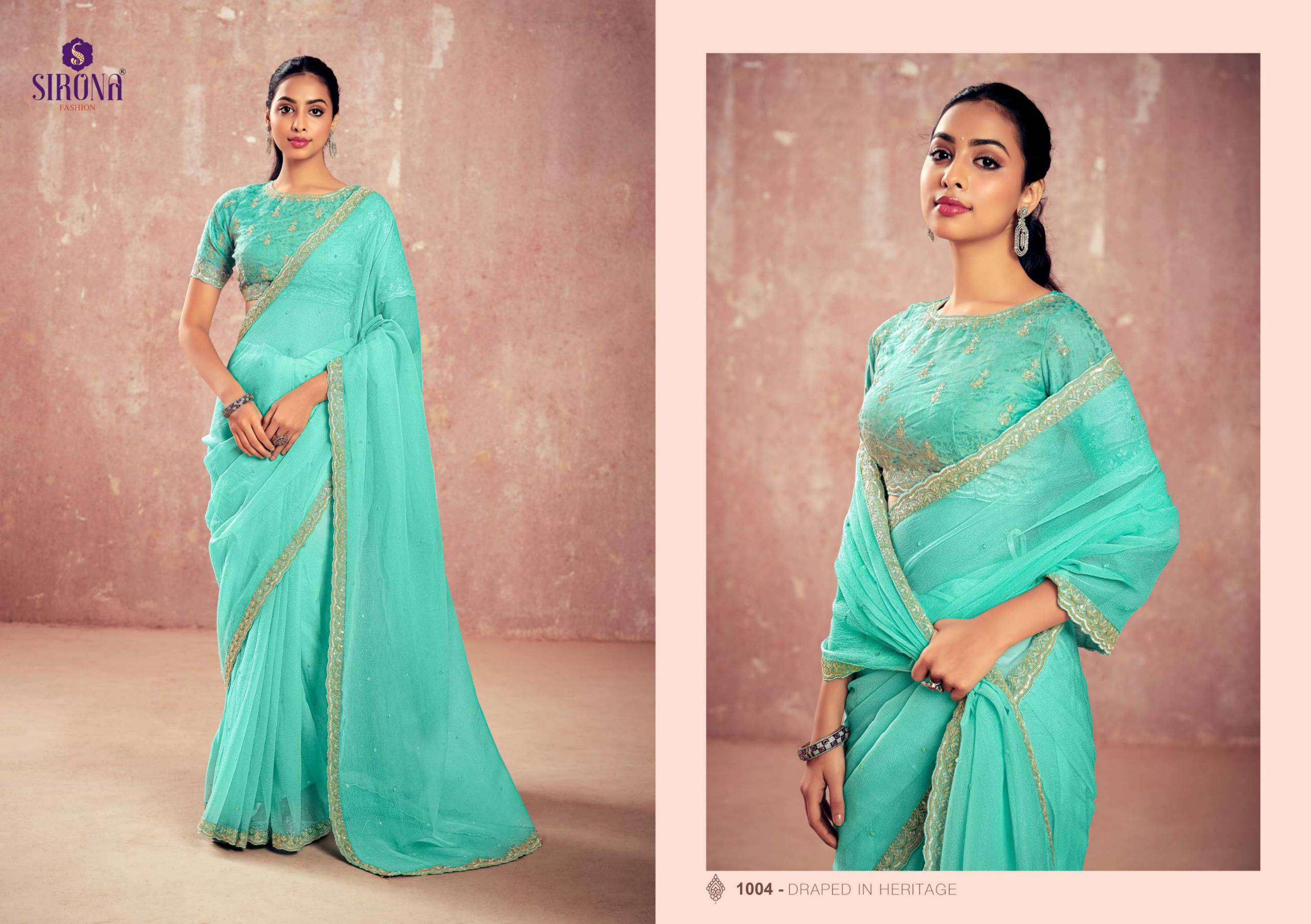shamika by sirona fashion colors designer party wear chiffon saree supplier surat