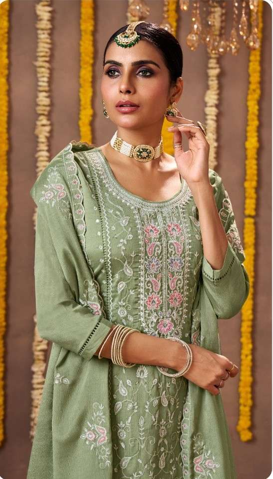 sharvani by fourdots colors exclusive designer party wear chinon suit supplier 
