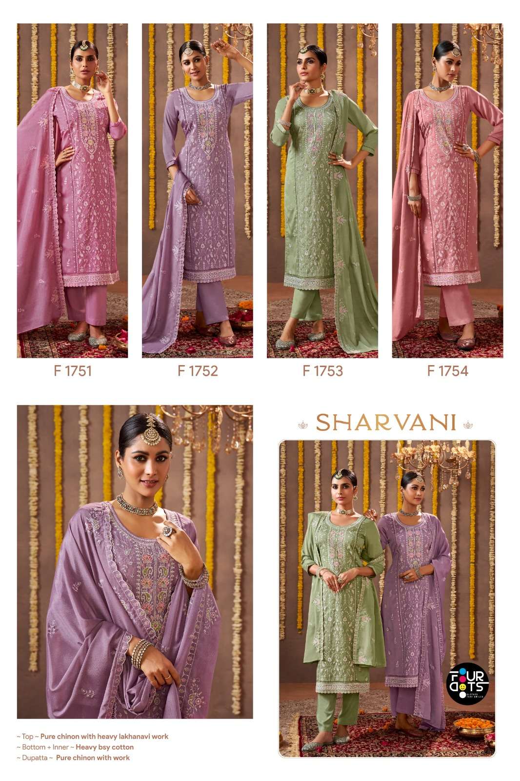 sharvani by fourdots colors exclusive designer party wear chinon suit supplier 