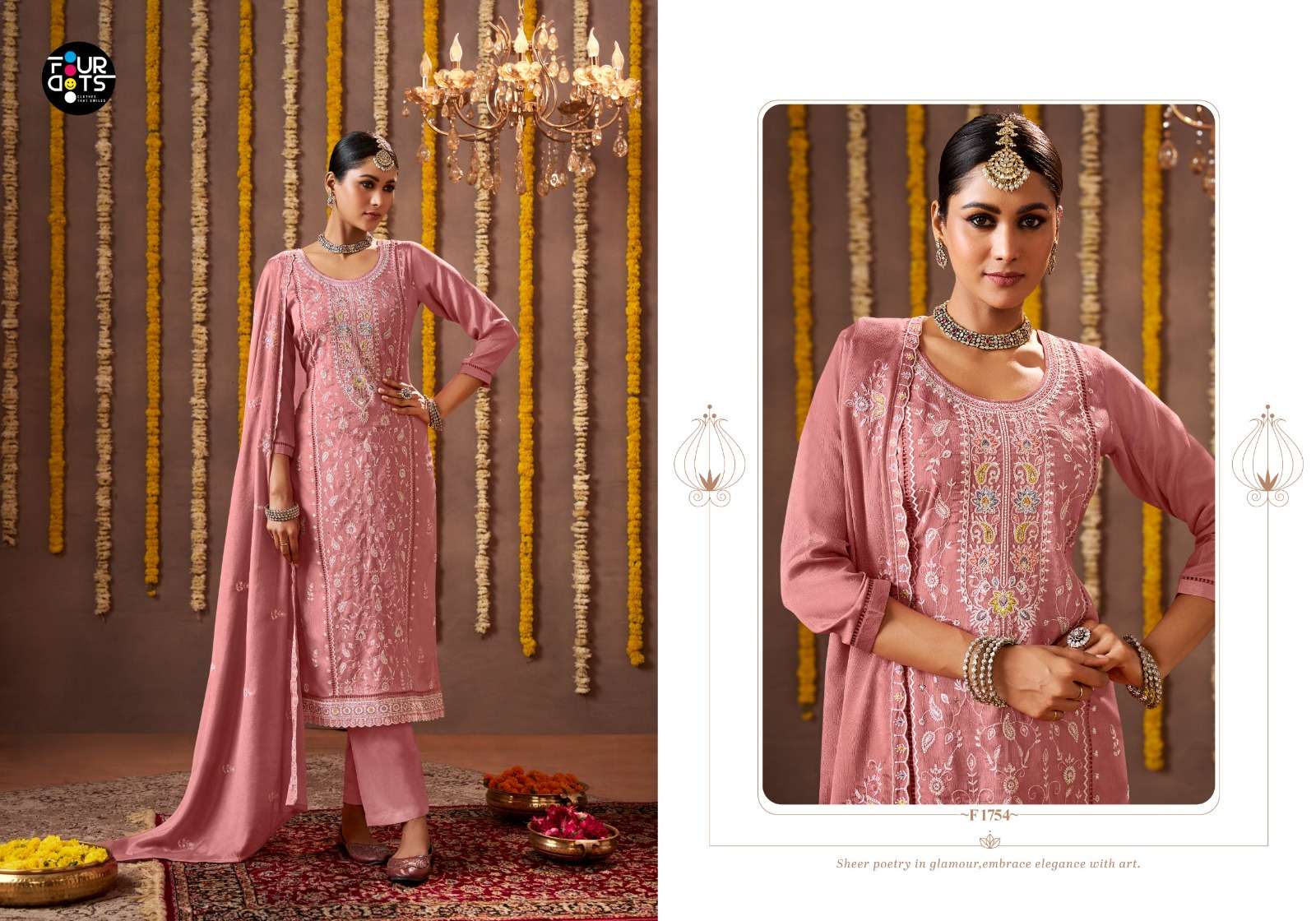 sharvani by fourdots colors exclusive designer party wear chinon suit supplier 