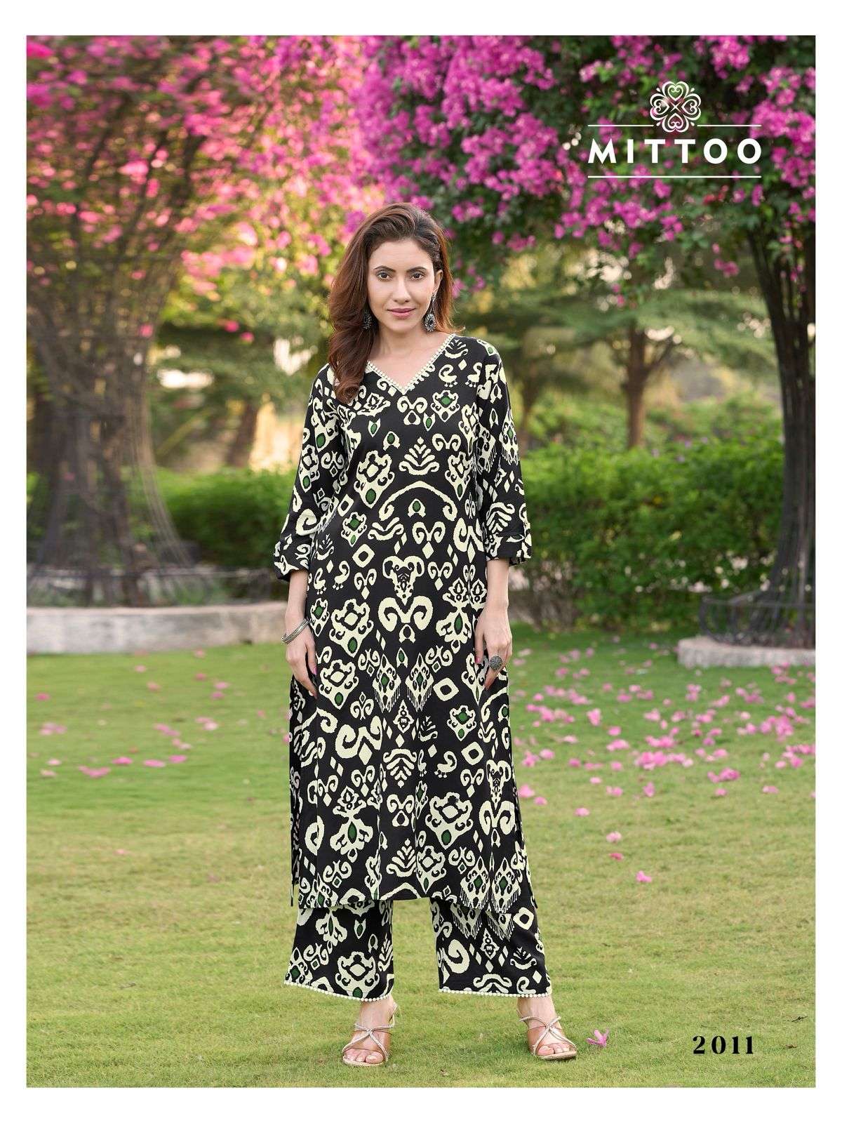 sulekha vol-2 by mittoo 1007-1012 series summer wear rayon print cord set supplier surat