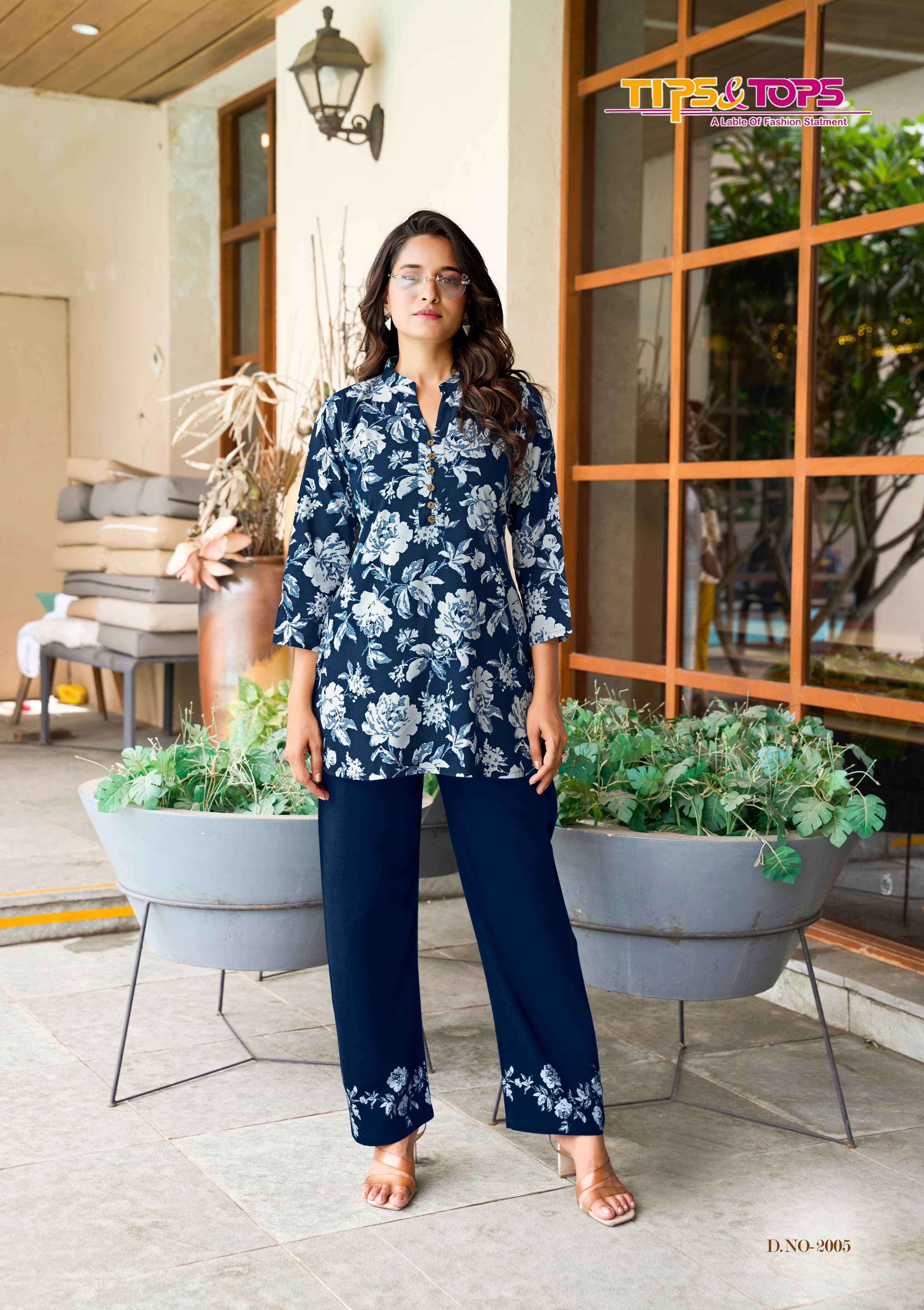 summer beauty vol-2 by tips&tops 2001-2006 series summer wear rayon print cord set supplier surat