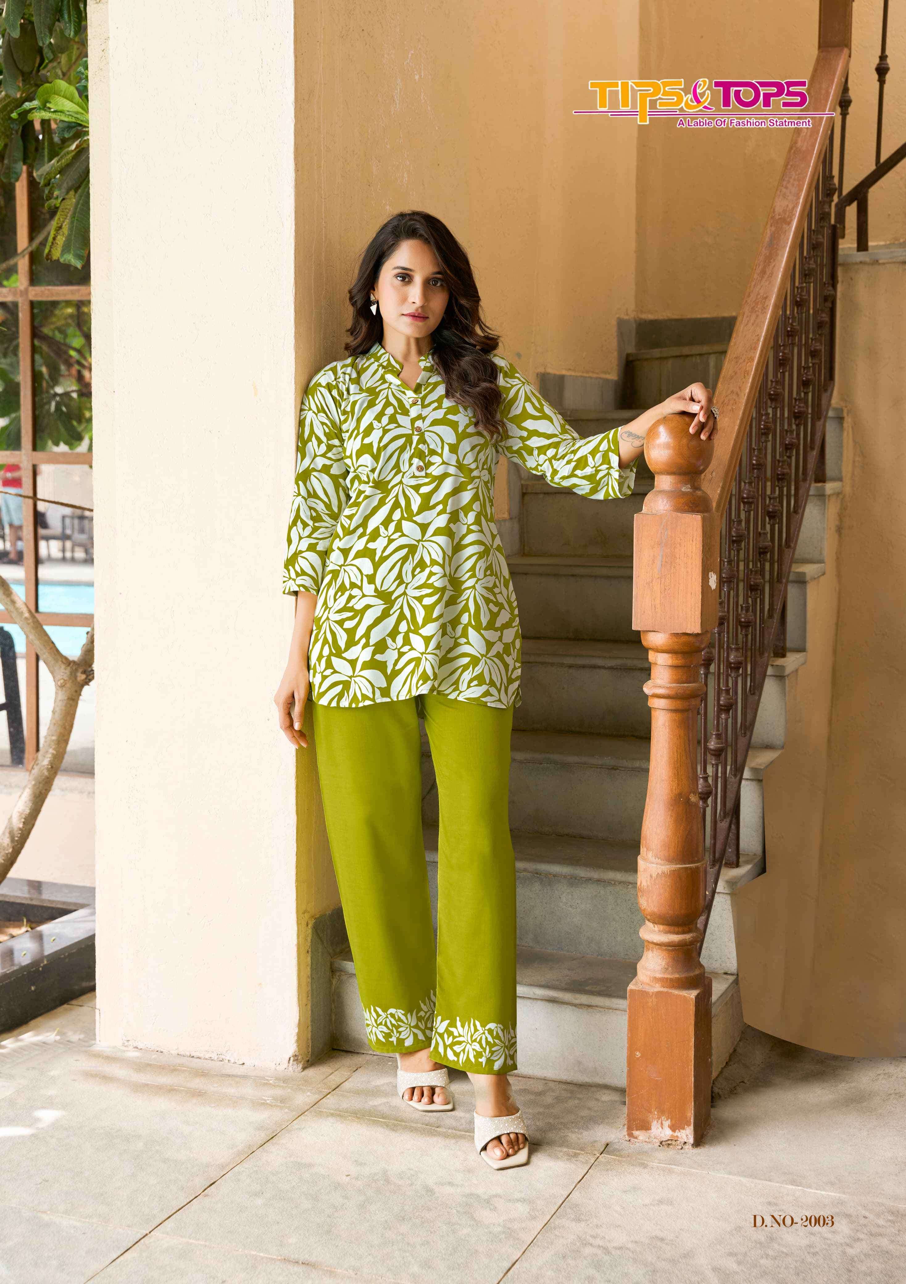 summer beauty vol-2 by tips&tops 2001-2006 series summer wear rayon print cord set supplier surat