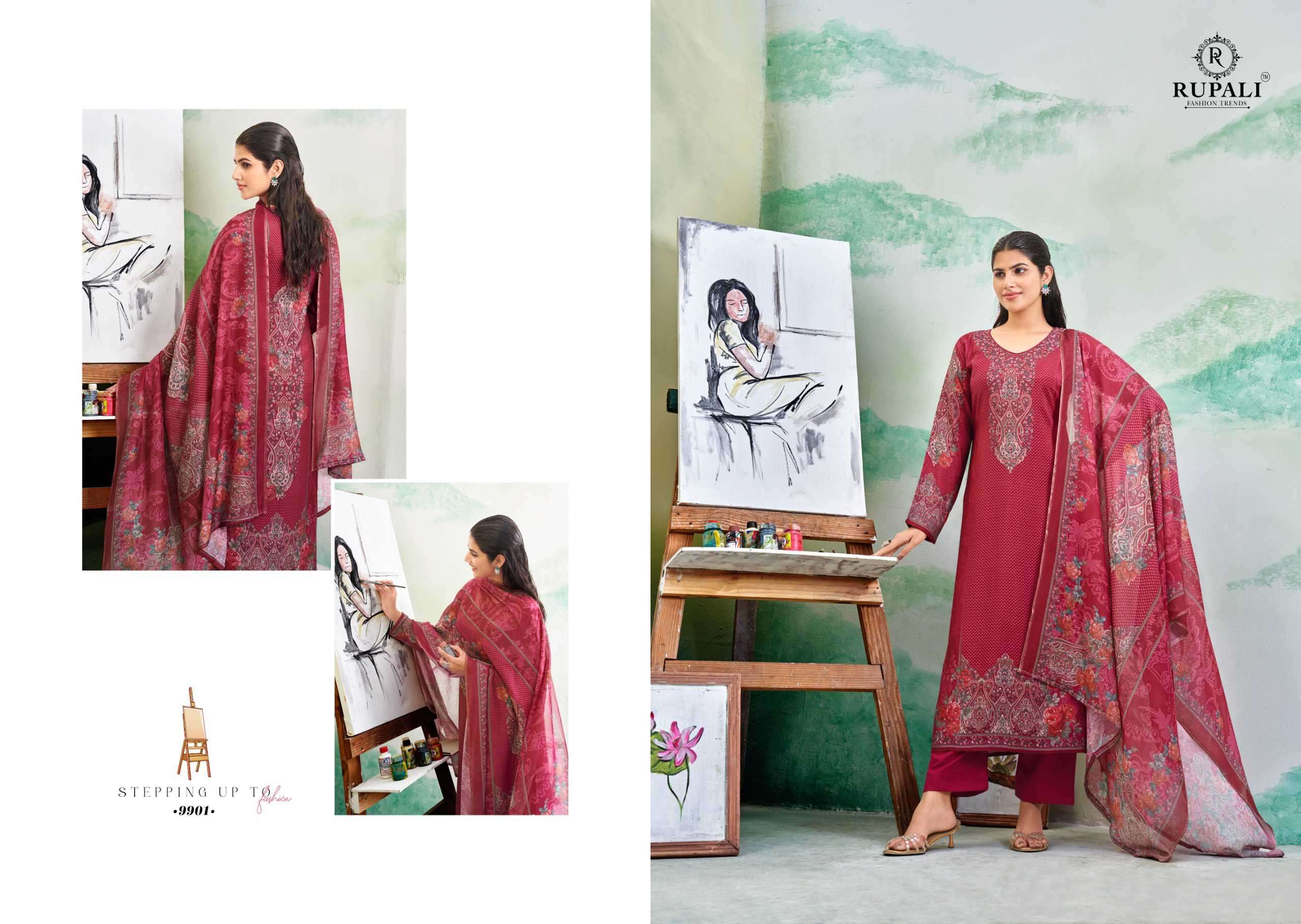 tanisha by rupali fashion colors viscose muslin print with heavy handwork suit exporter surat