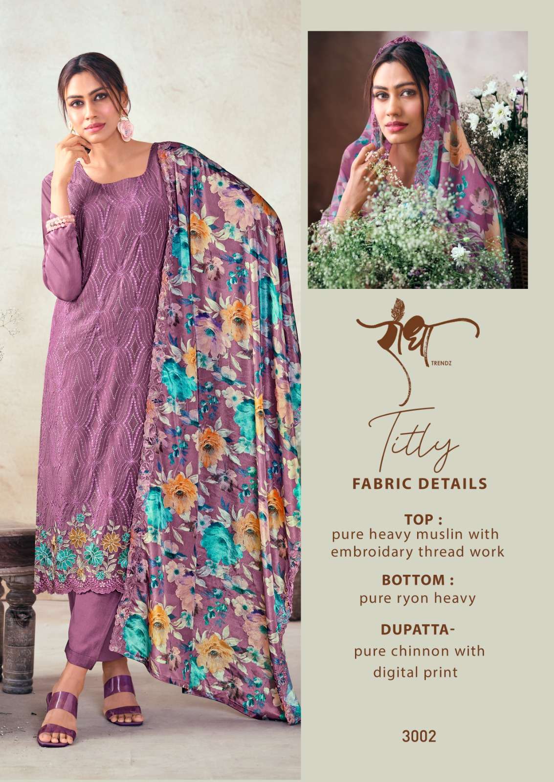 titly by radha trendz colors exclusive designer muslin with thread work suit collection surat