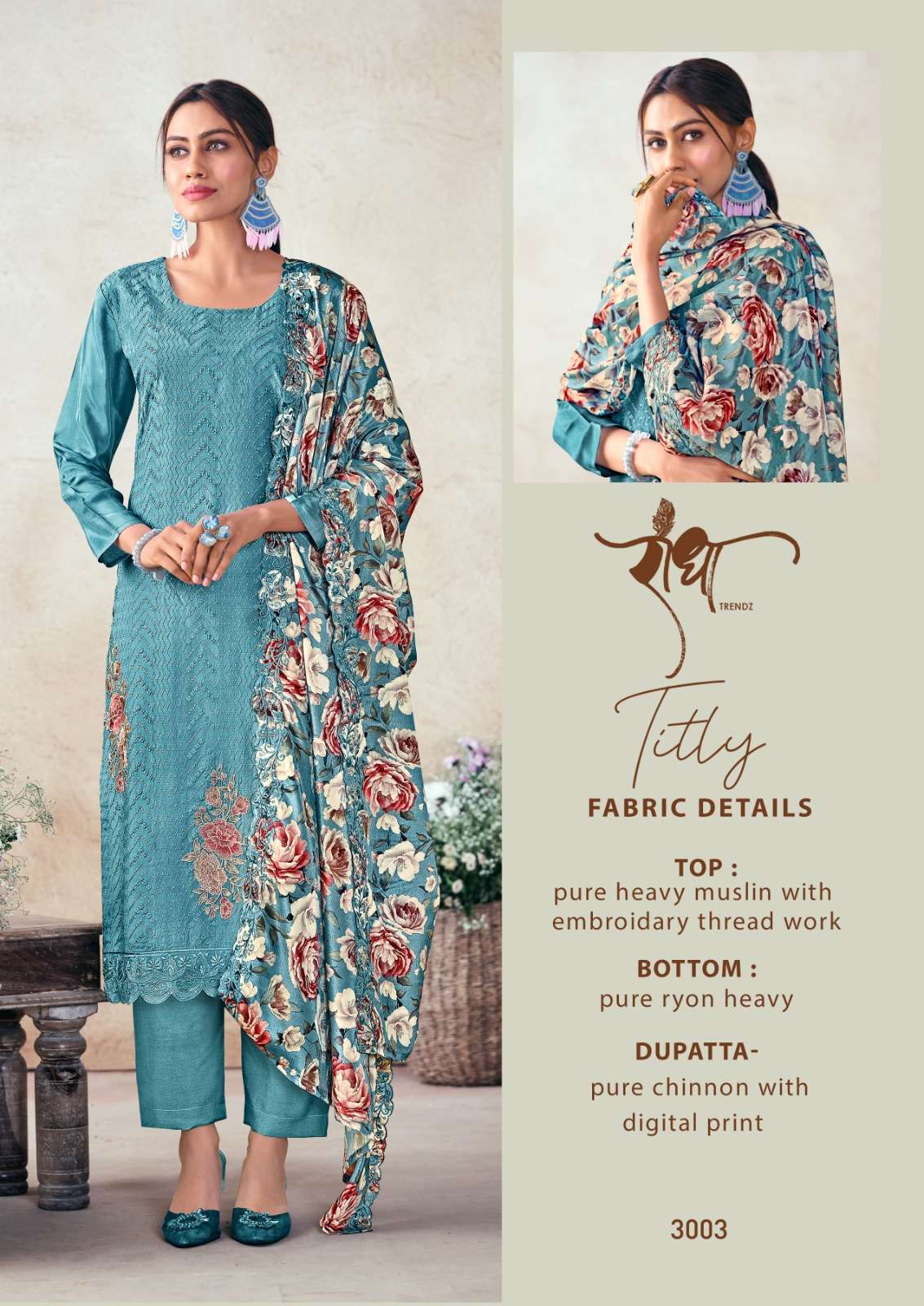 titly by radha trendz colors exclusive designer muslin with thread work suit collection surat