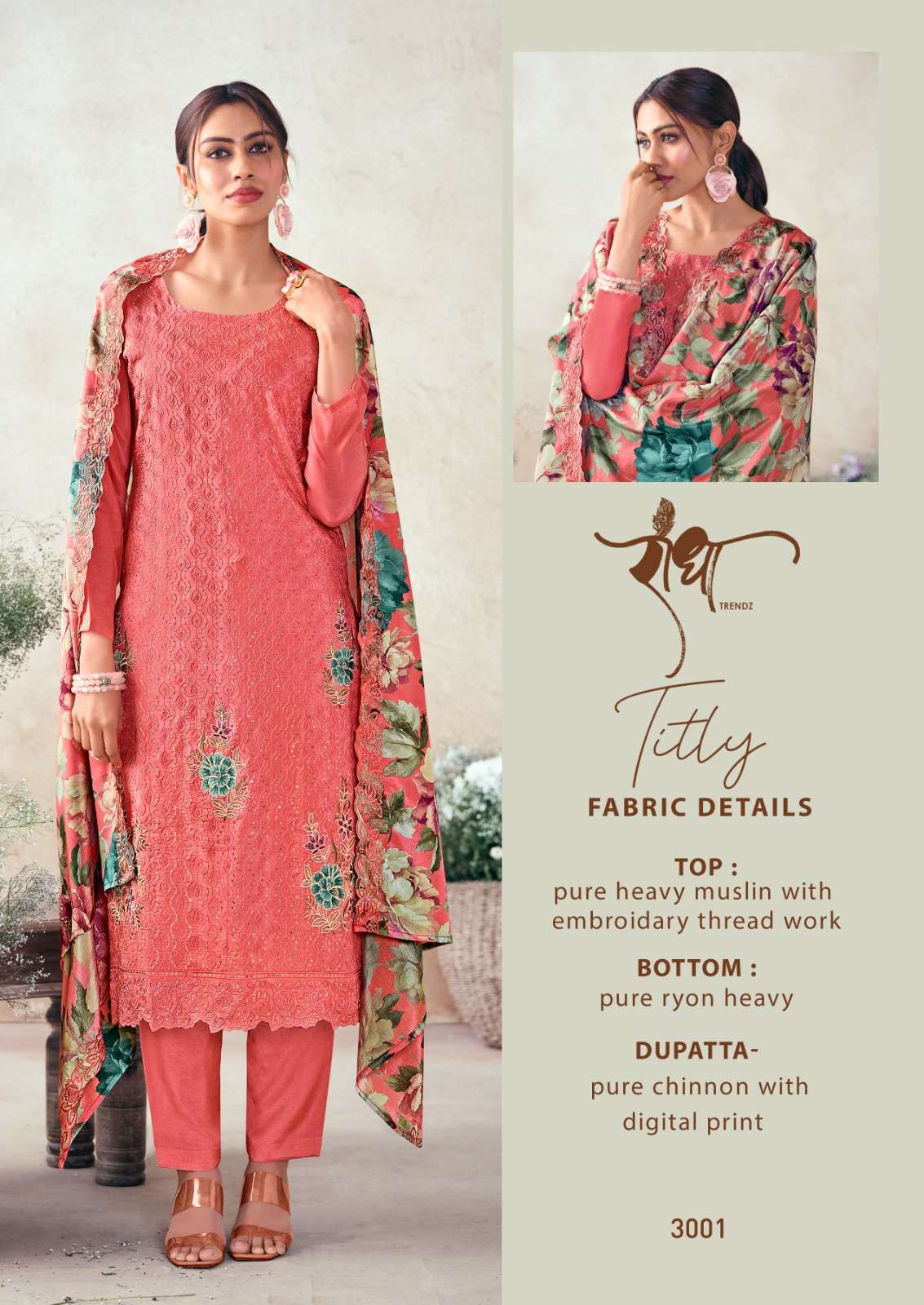 titly by radha trendz colors exclusive designer muslin with thread work suit collection surat