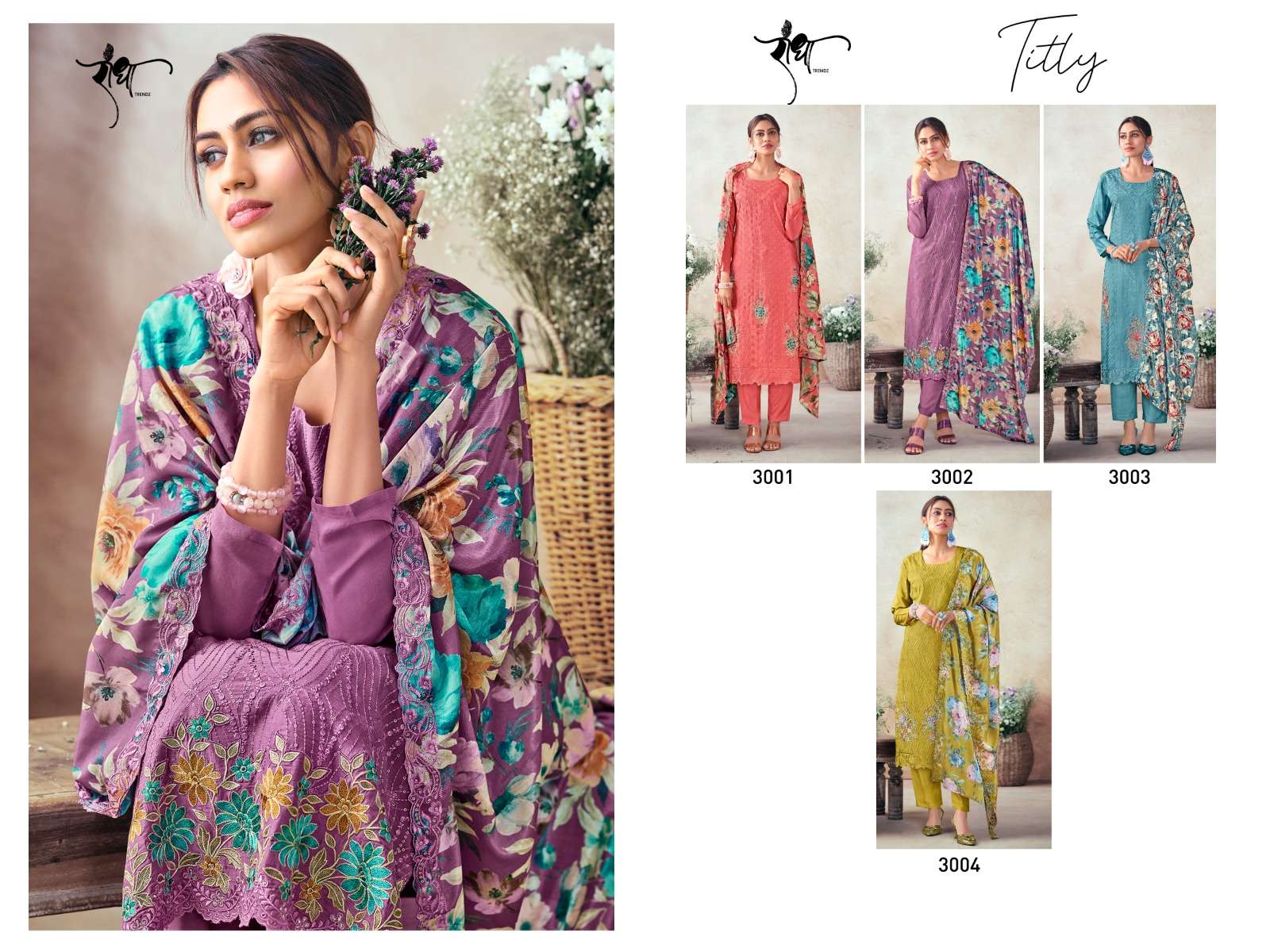 titly by radha trendz colors exclusive designer muslin with thread work suit collection surat