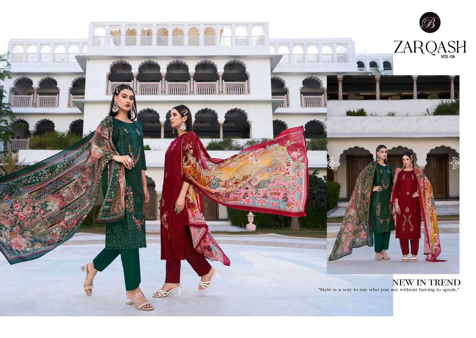 zarqash vol-6 by belliza designer colors latest designer casual wear suits supplier surat