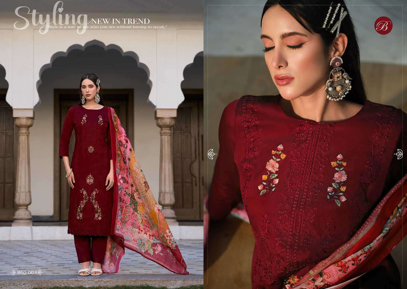 zarqash vol-6 by belliza designer colors latest designer casual wear suits supplier surat