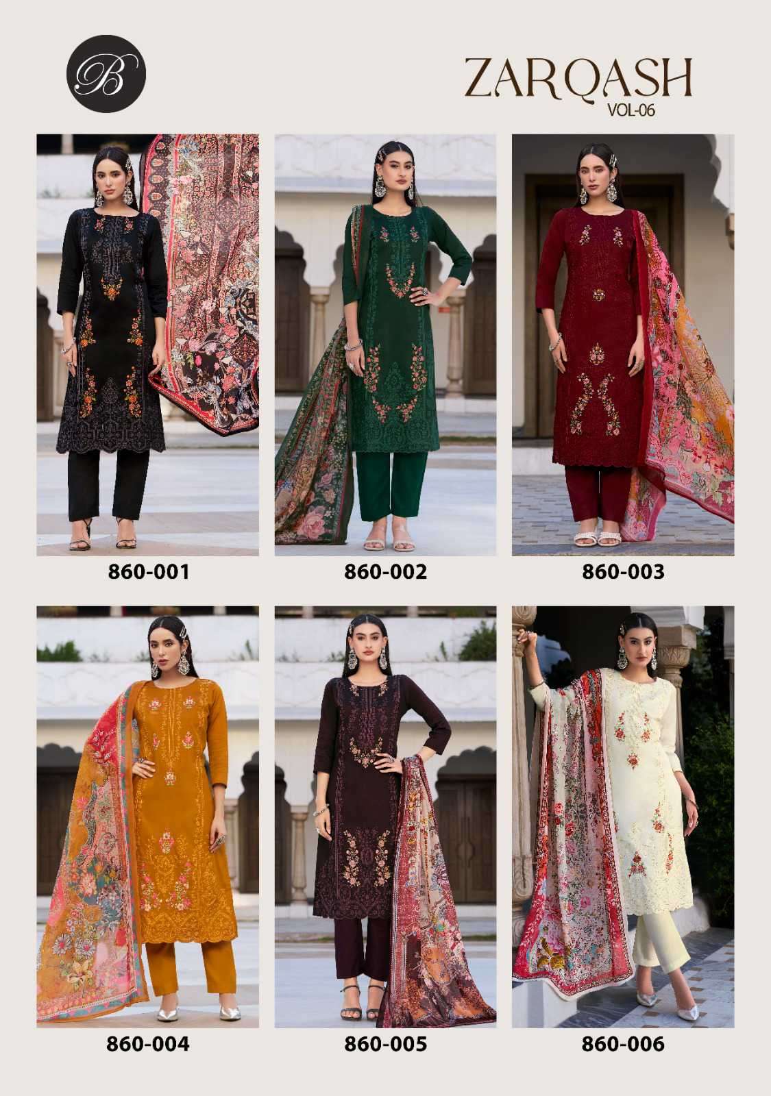 zarqash vol-6 by belliza designer colors latest designer casual wear suits supplier surat