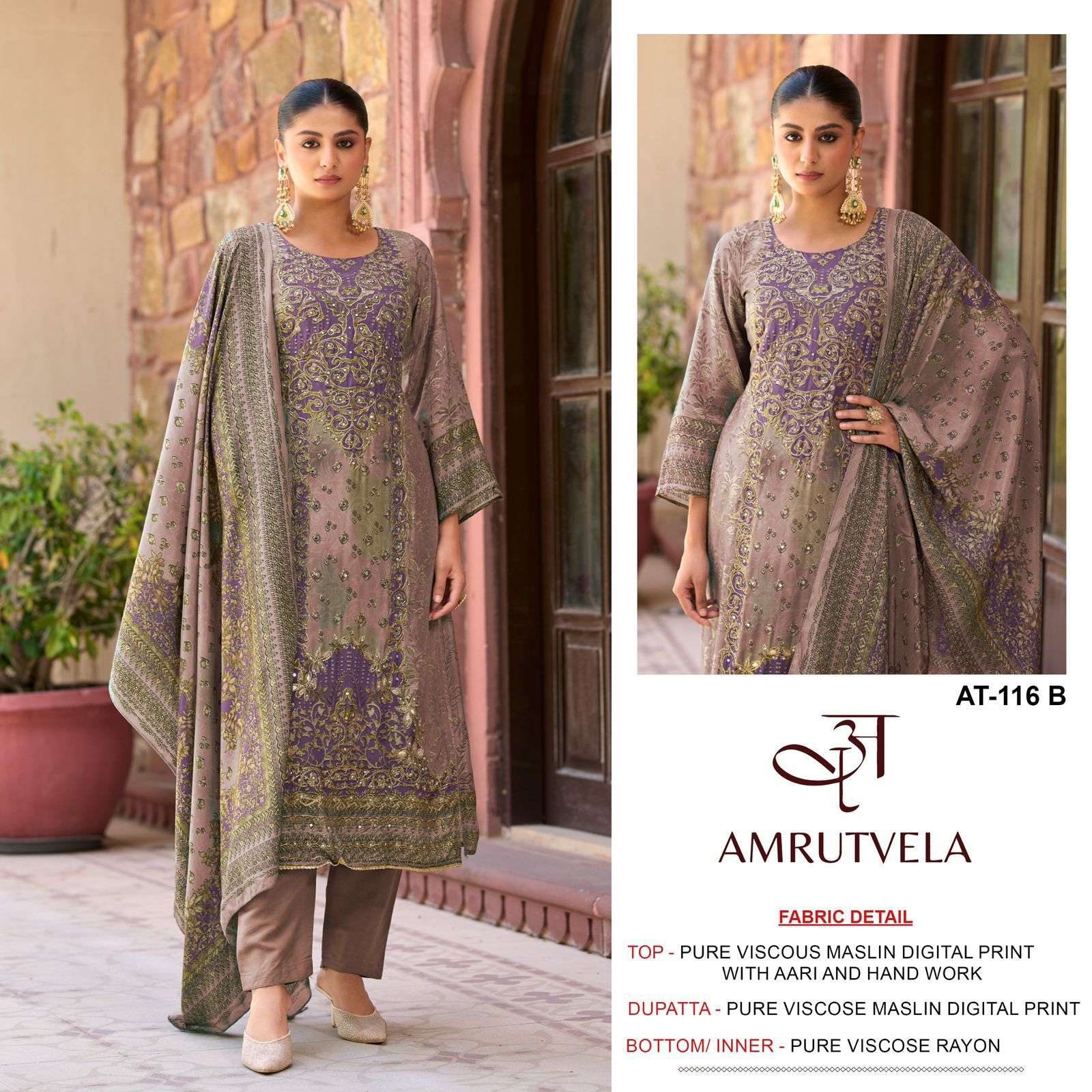 116 by amrutvela colors exclusive designer party wear viscose muslin suit wholesaler 