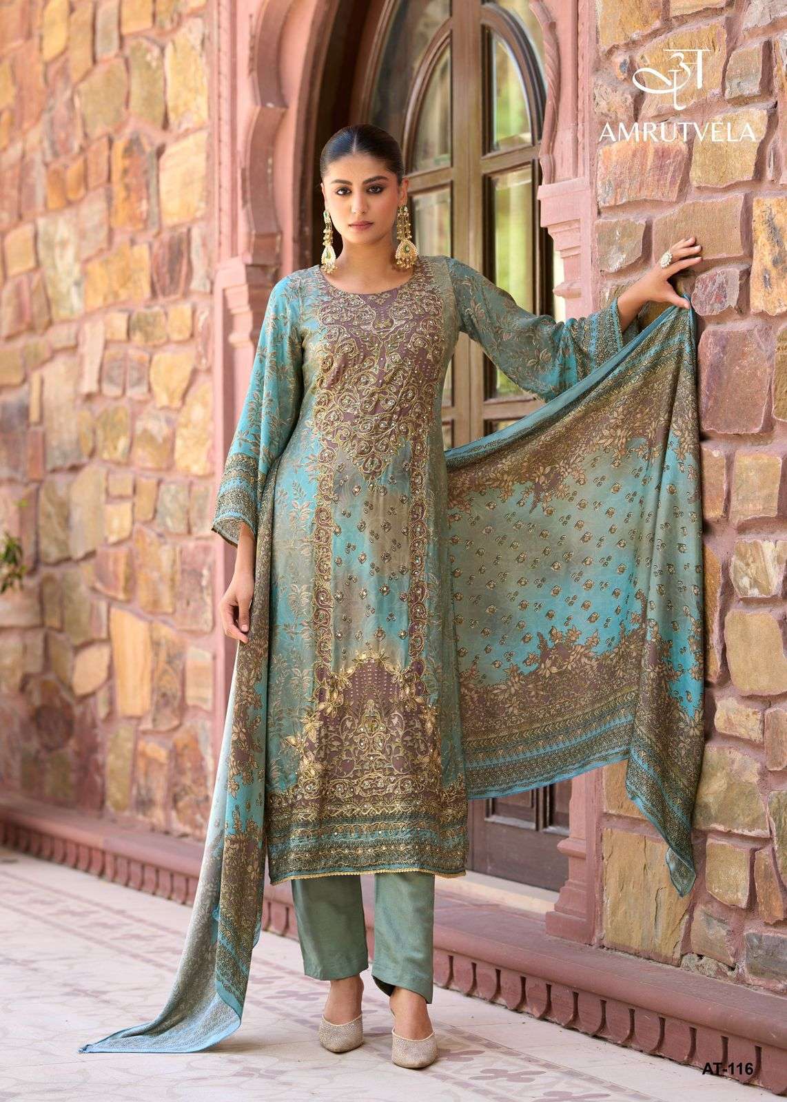116 by amrutvela colors exclusive designer party wear viscose muslin suit wholesaler 