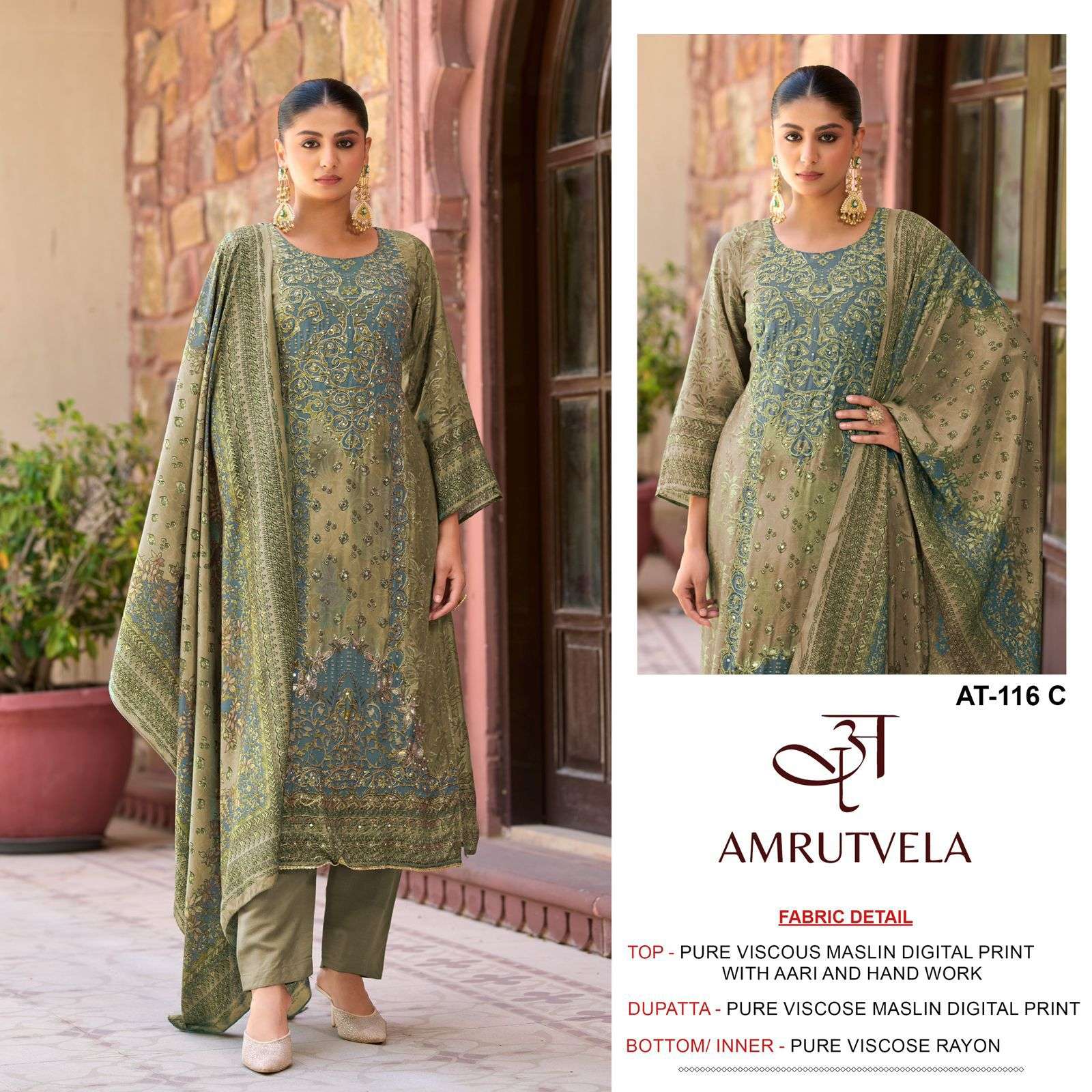 116 by amrutvela colors exclusive designer party wear viscose muslin suit wholesaler 