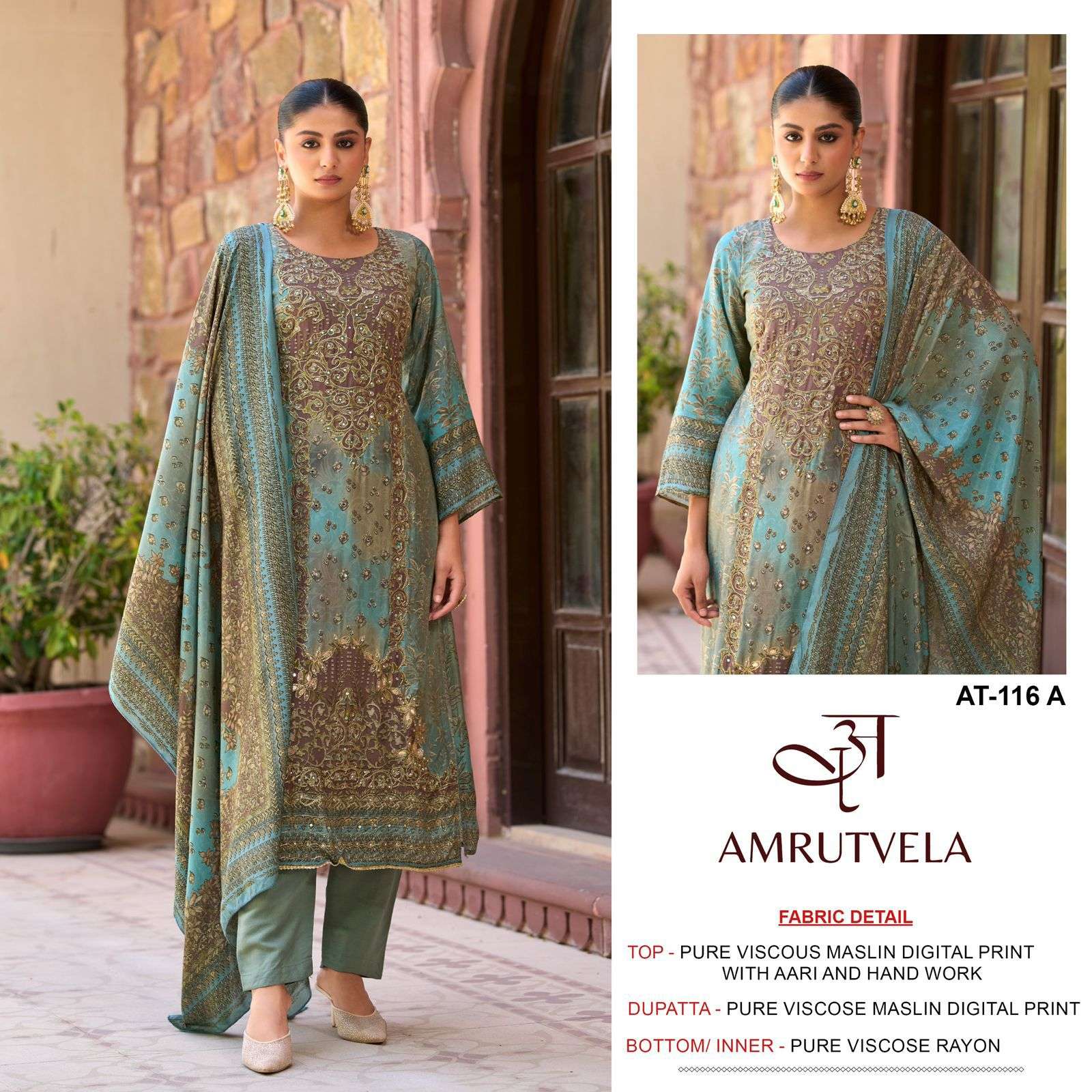 116 by amrutvela colors exclusive designer party wear viscose muslin suit wholesaler 
