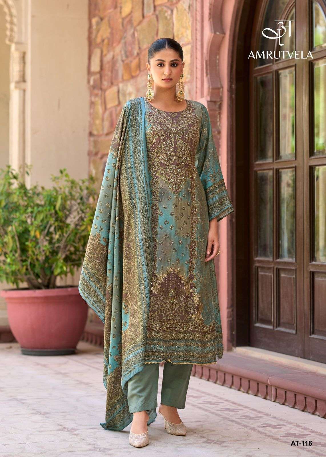 116 by amrutvela colors exclusive designer party wear viscose muslin suit wholesaler 