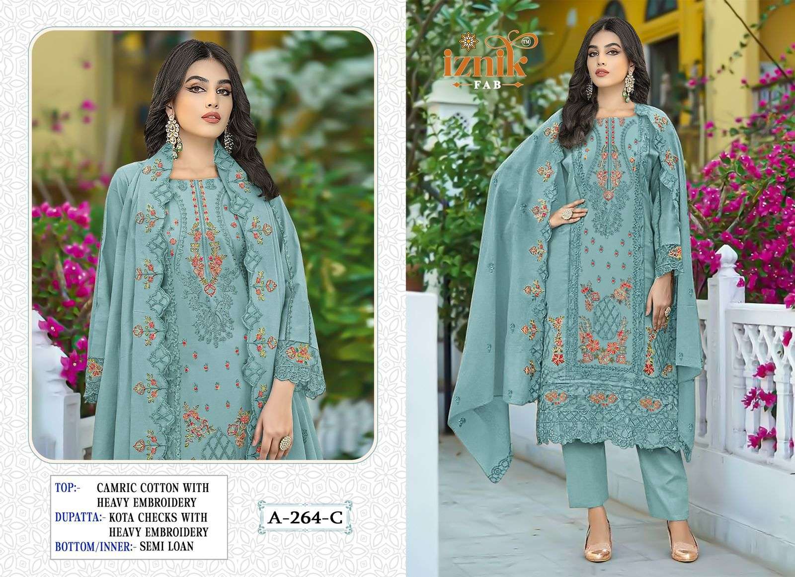 264 by iznik colors exclusive designer party wear embroidered suit wholesaler 