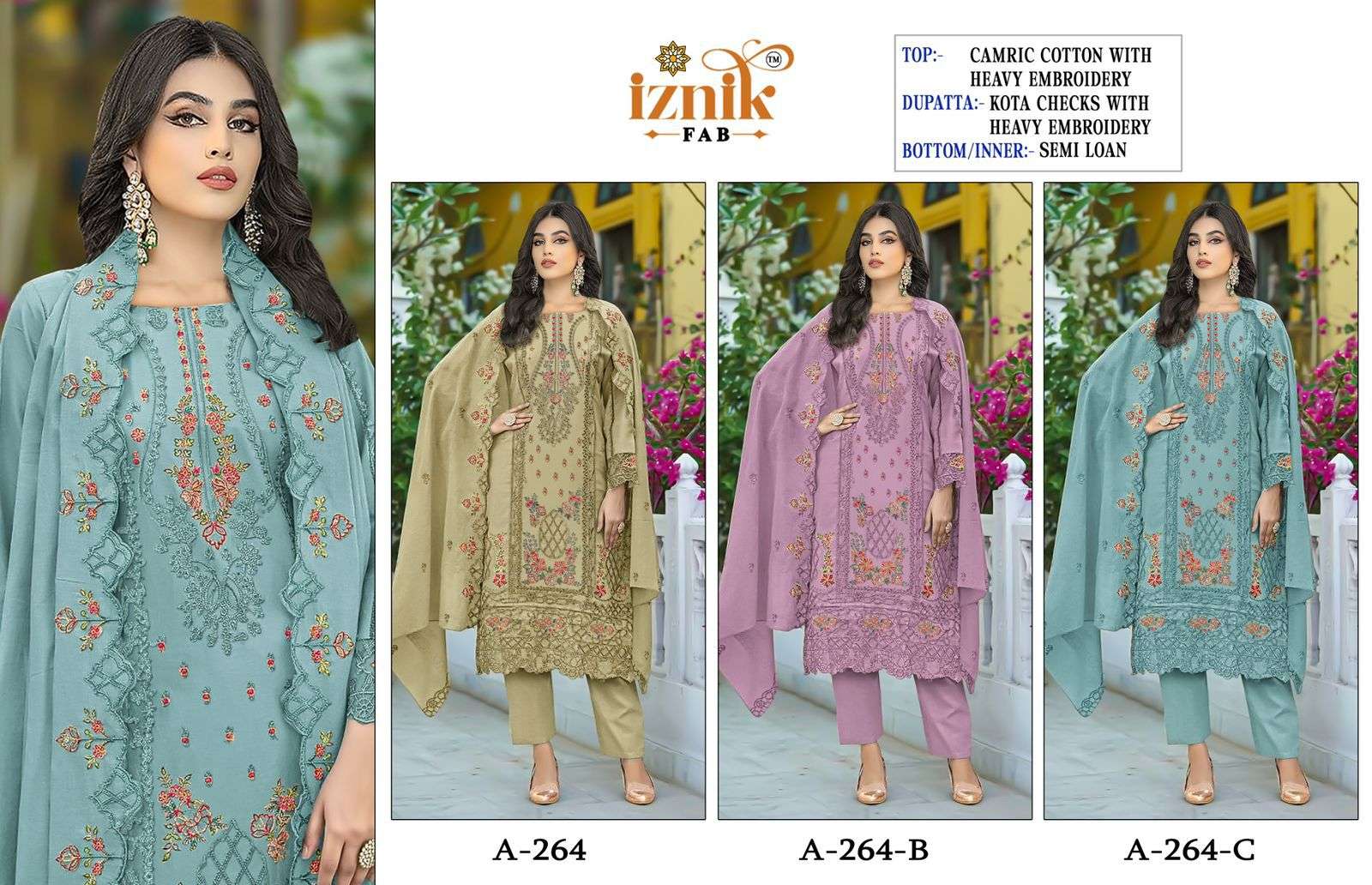 264 by iznik colors exclusive designer party wear embroidered suit wholesaler 