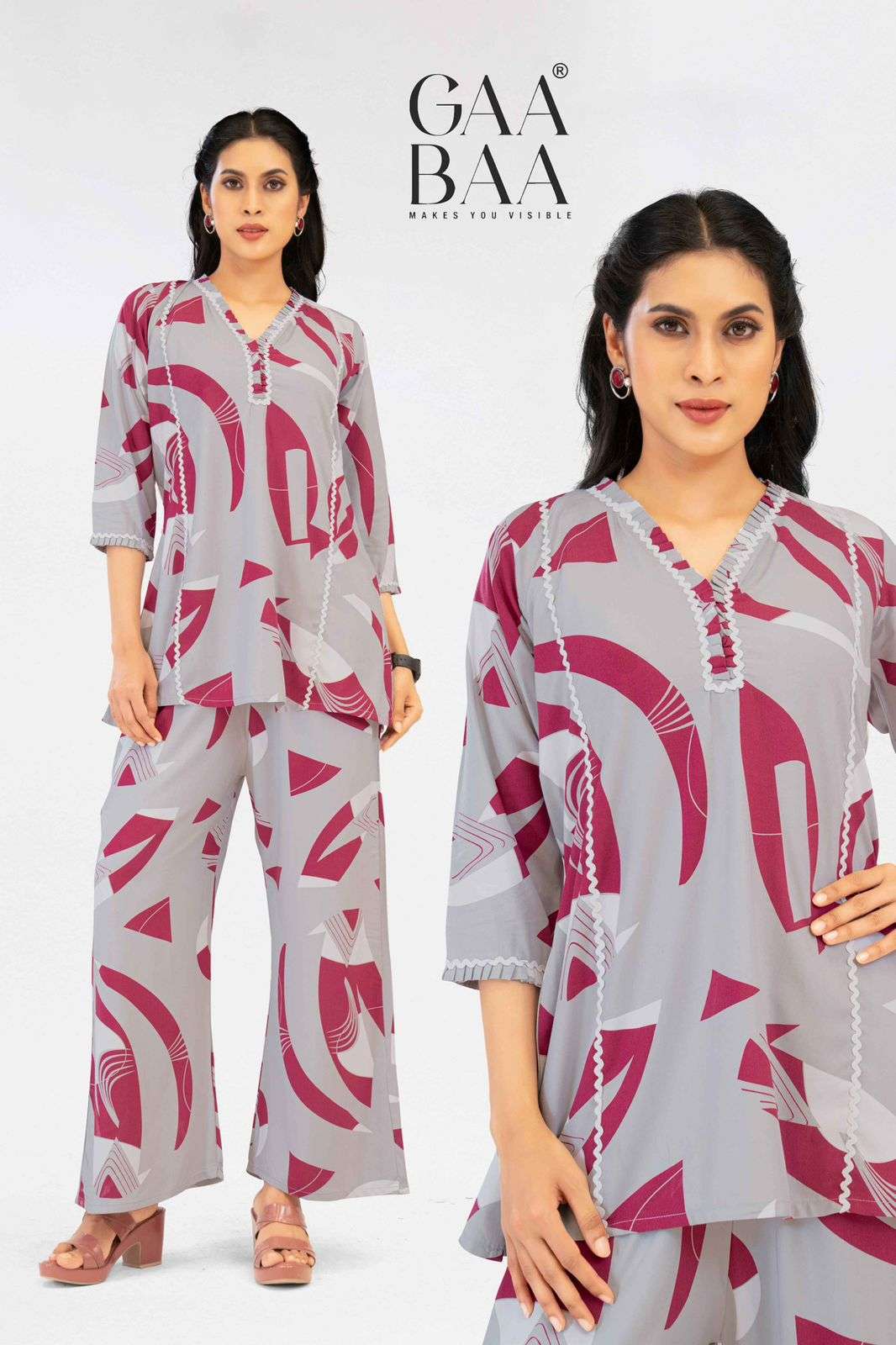 932  by gaabaa colors best designer casual wear rayon readymade cord set supplier 