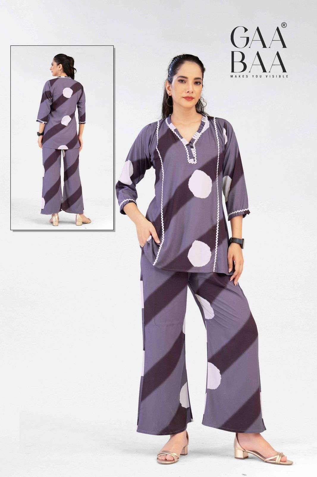 932  by gaabaa colors best designer casual wear rayon readymade cord set supplier 