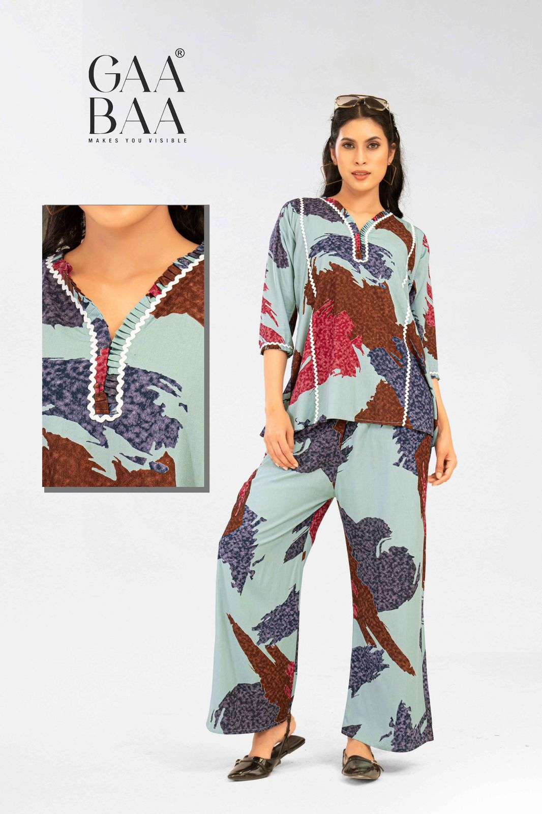 932  by gaabaa colors best designer casual wear rayon readymade cord set supplier 