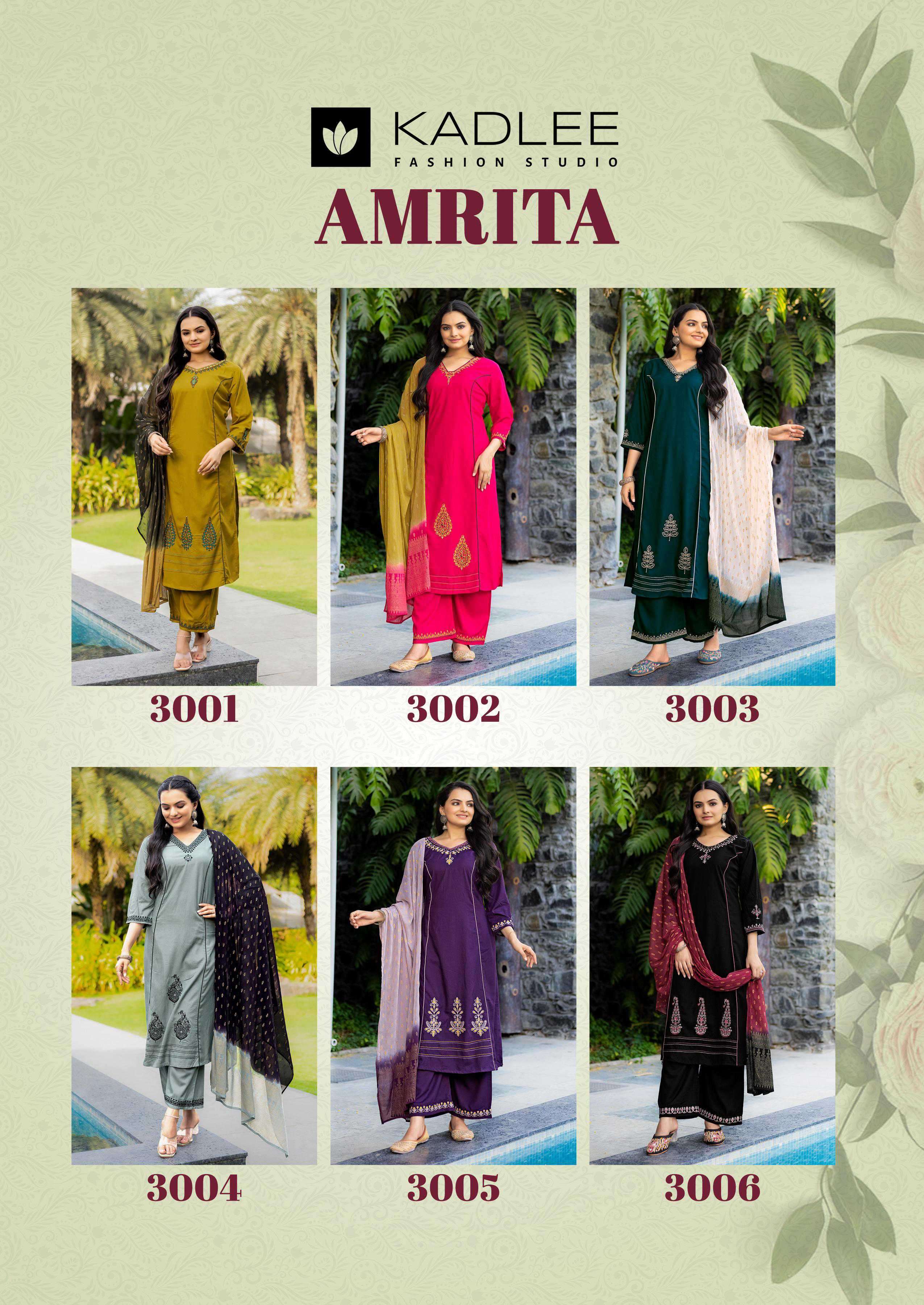 amrita by kadolee colors exclusive designer rayon with fancy handwork suit supplier 