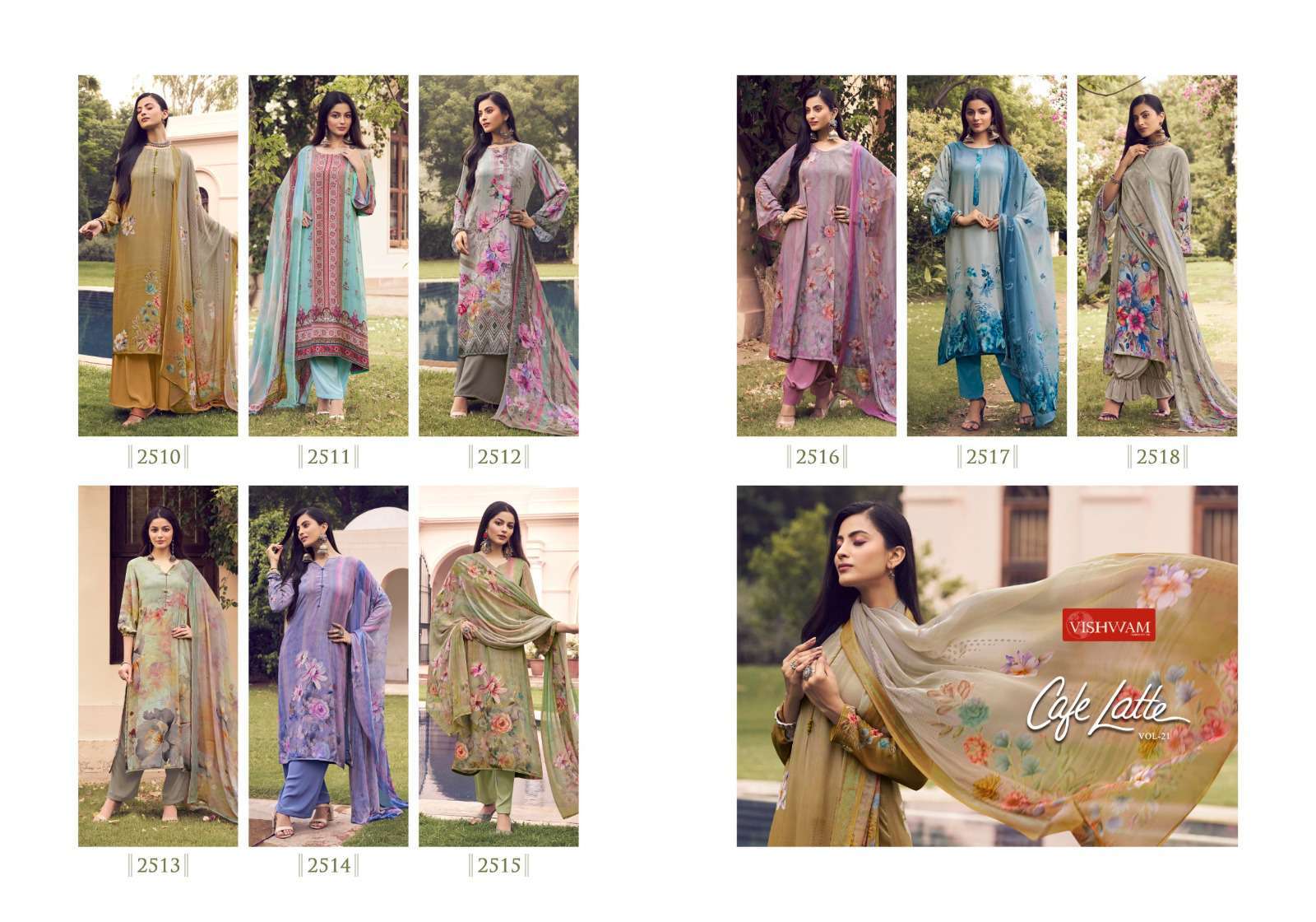 cafe latte vol-21 by vishwam colors designer casual wear salwar kameez wholesaler surat