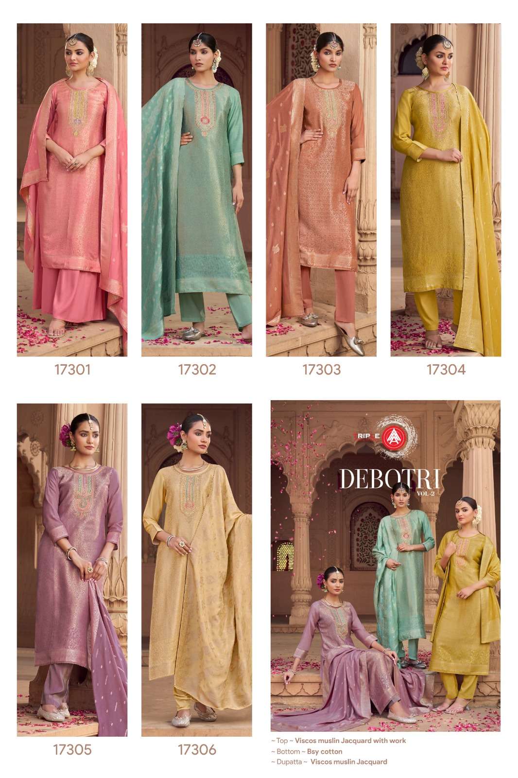 debotri vol-2 by triple a colors viscose muslin designer unstitched suit supplier 