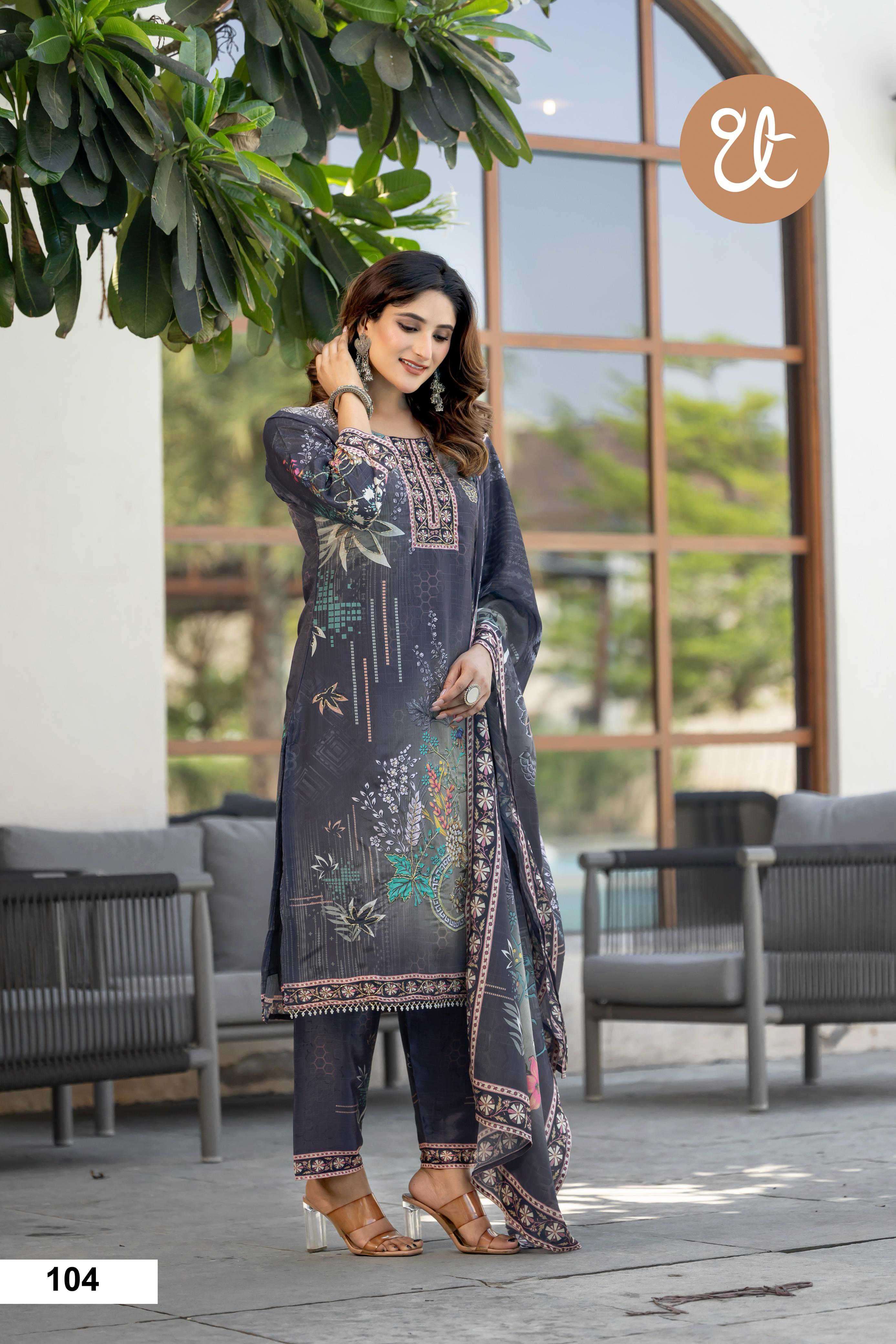 design no 101-104 by threadthrill colors fancy digital print with handwork salwar suit wholesaler 