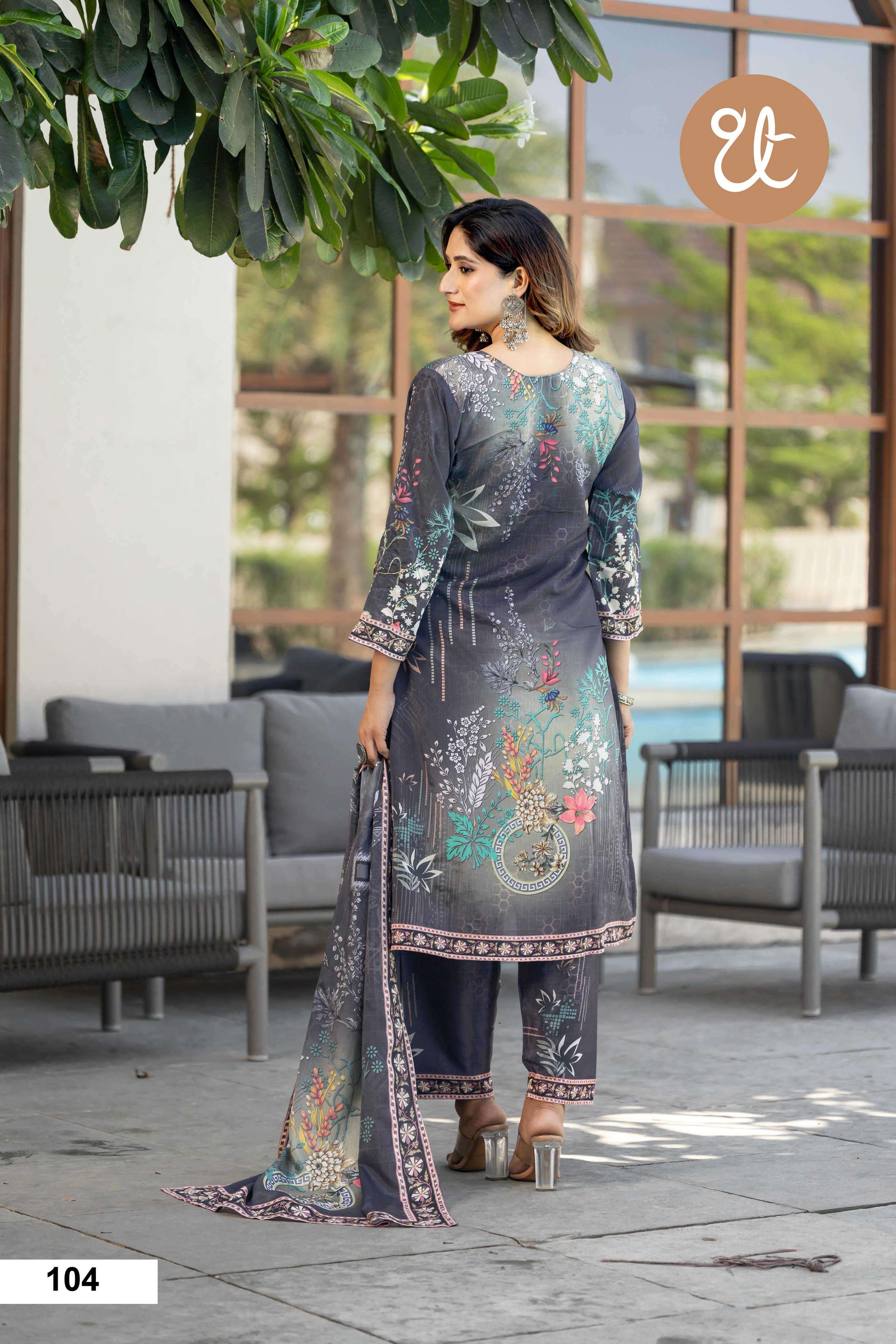 design no 101-104 by threadthrill colors fancy digital print with handwork salwar suit wholesaler 