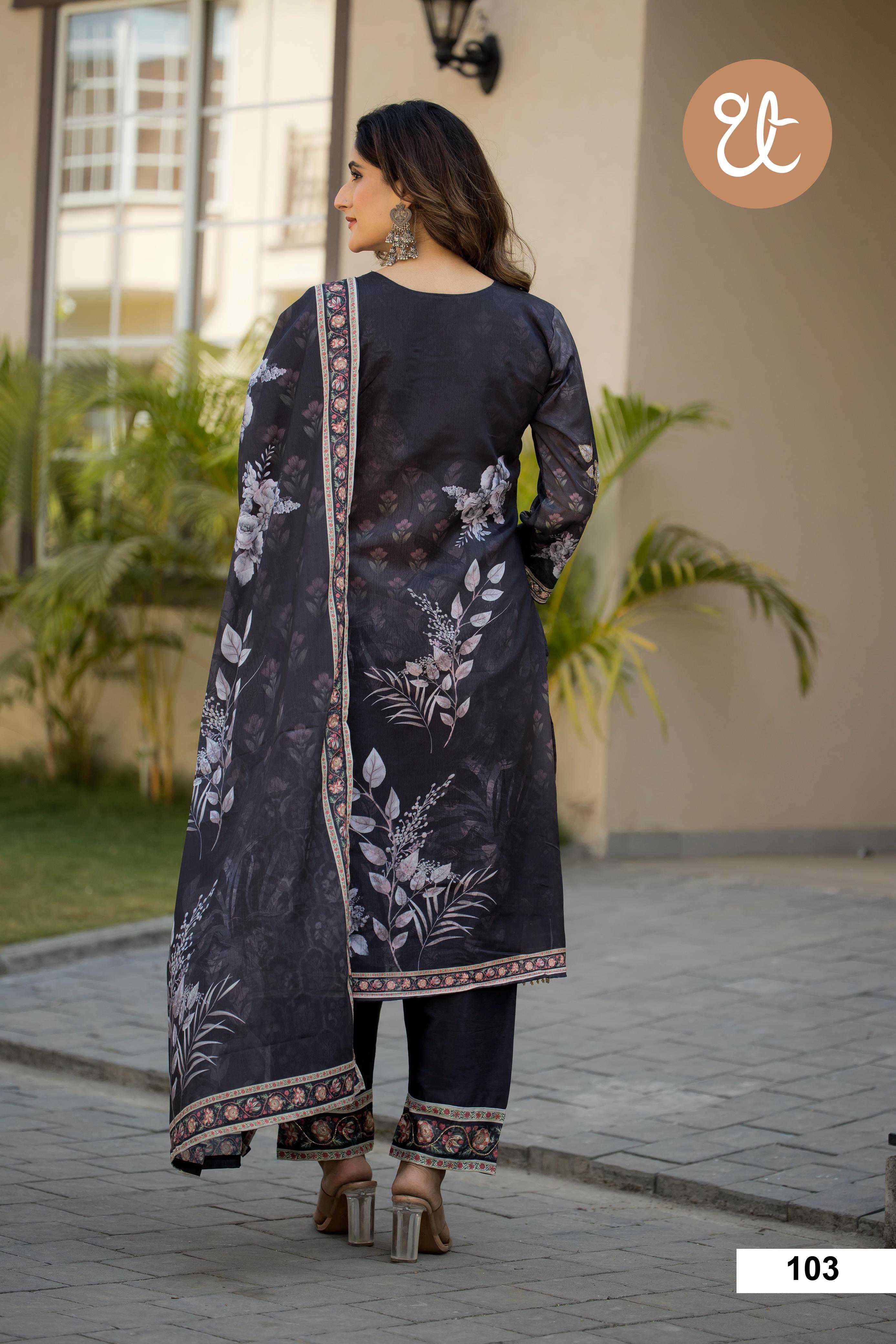 design no 101-104 by threadthrill colors fancy digital print with handwork salwar suit wholesaler 