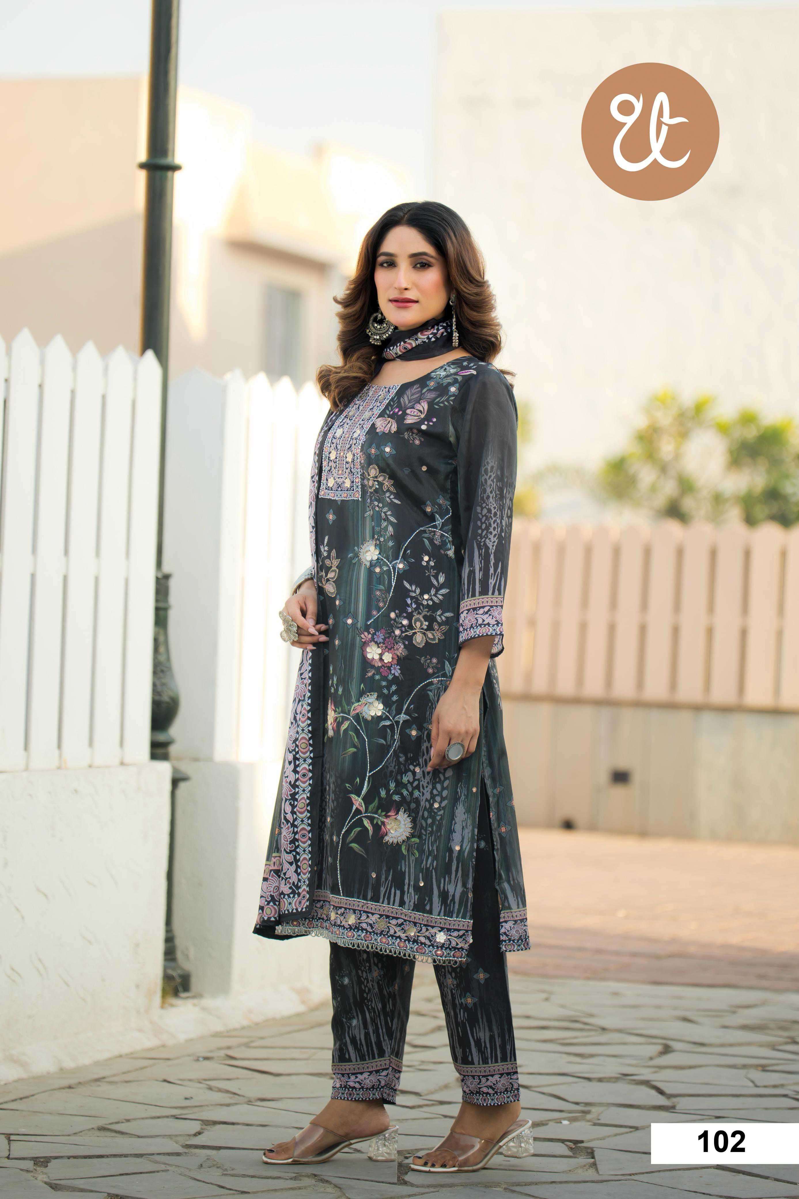 design no 101-104 by threadthrill colors fancy digital print with handwork salwar suit wholesaler 