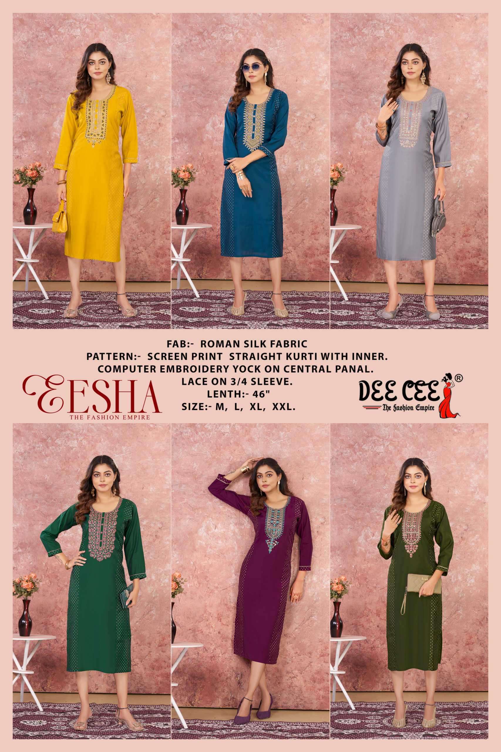 eesha by deecee colors best designer casual wear roman silk readymade kurti supplier 