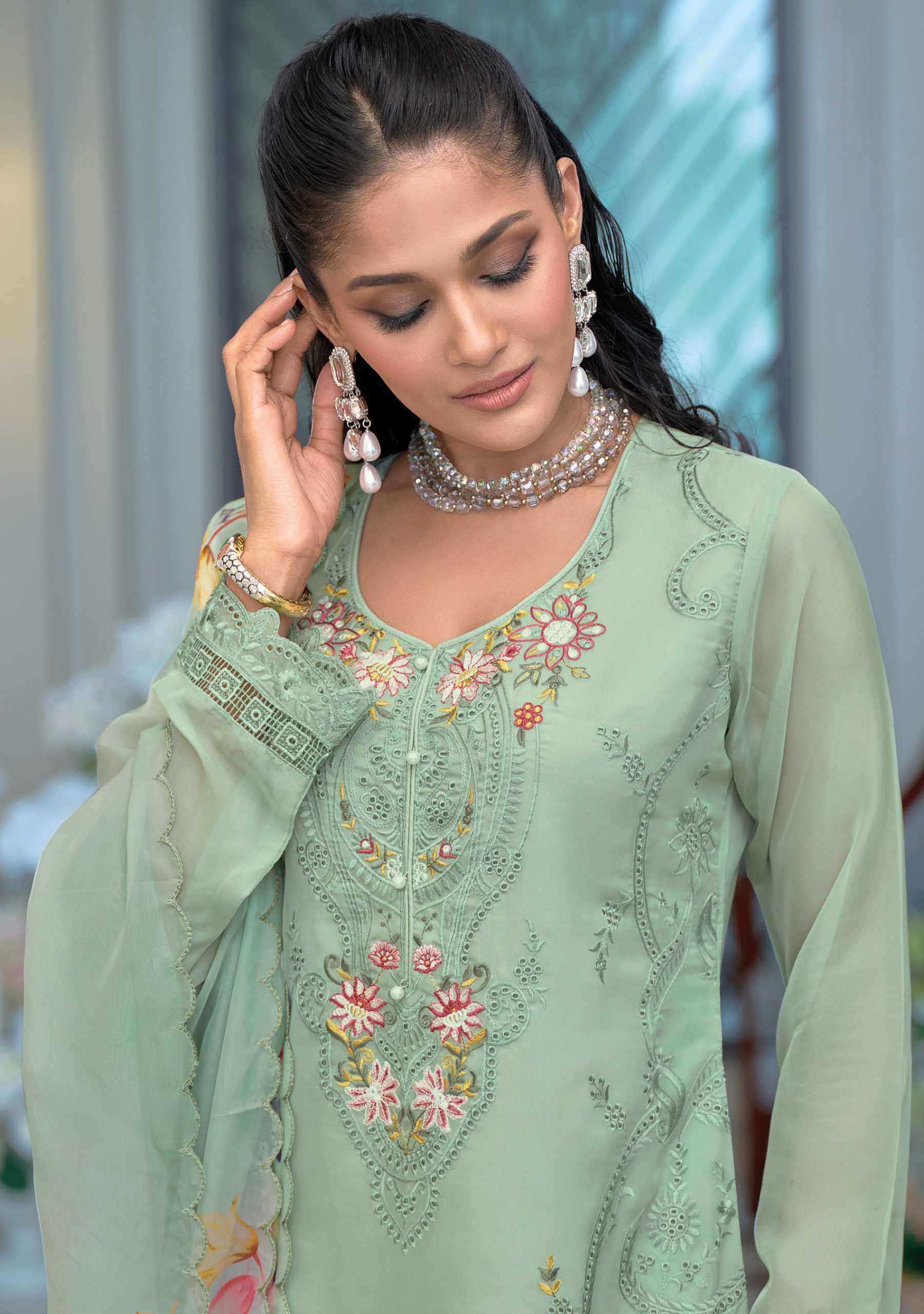 erina by zaveri colors exclusive designer party wear organza readymade suit supplier 