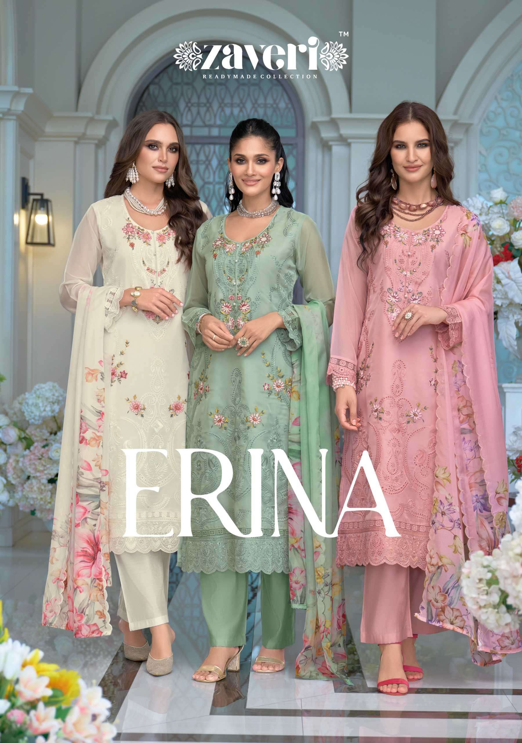 erina by zaveri colors exclusive designer party wear organza readymade suit supplier 