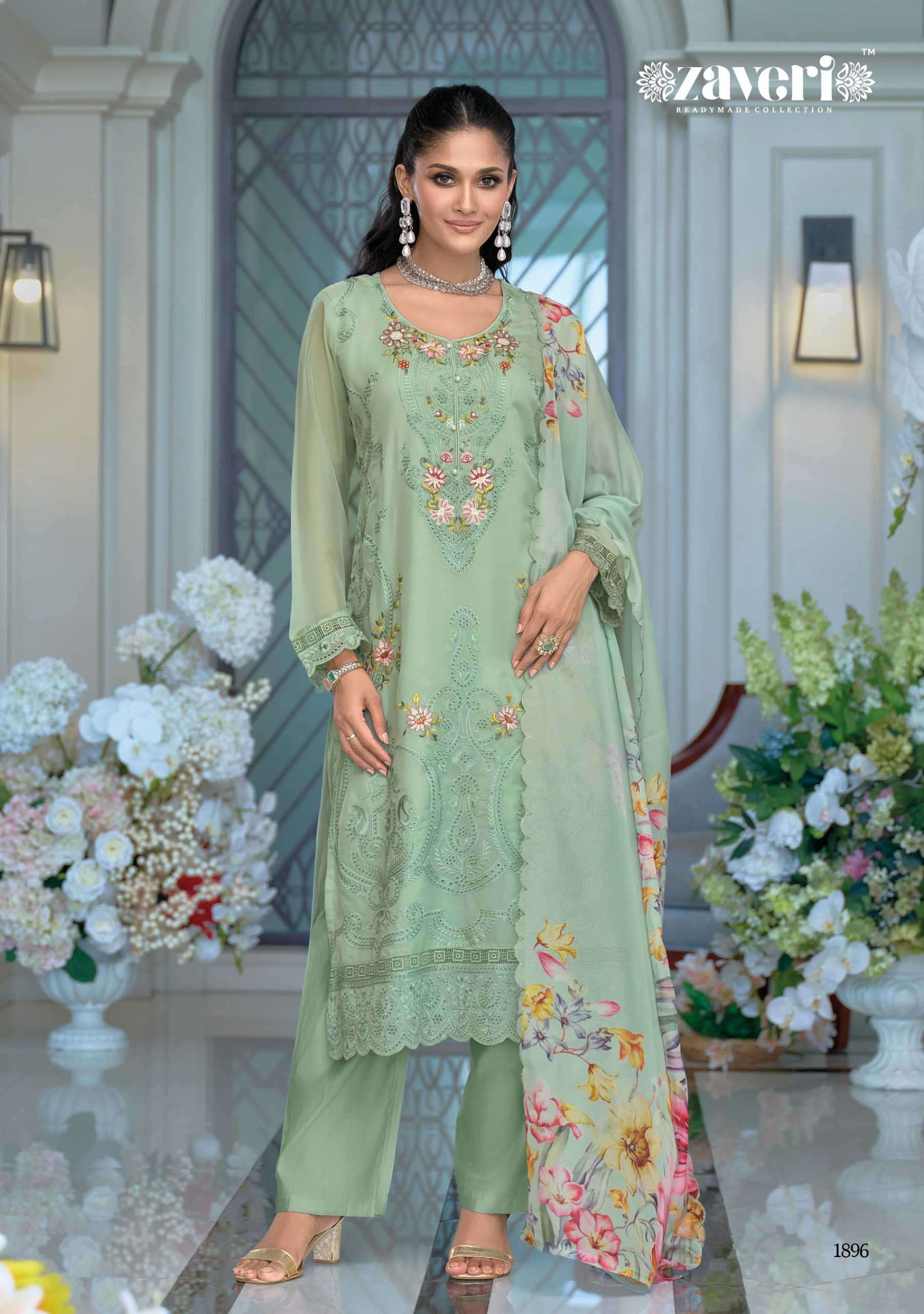 erina by zaveri colors exclusive designer party wear organza readymade suit supplier 