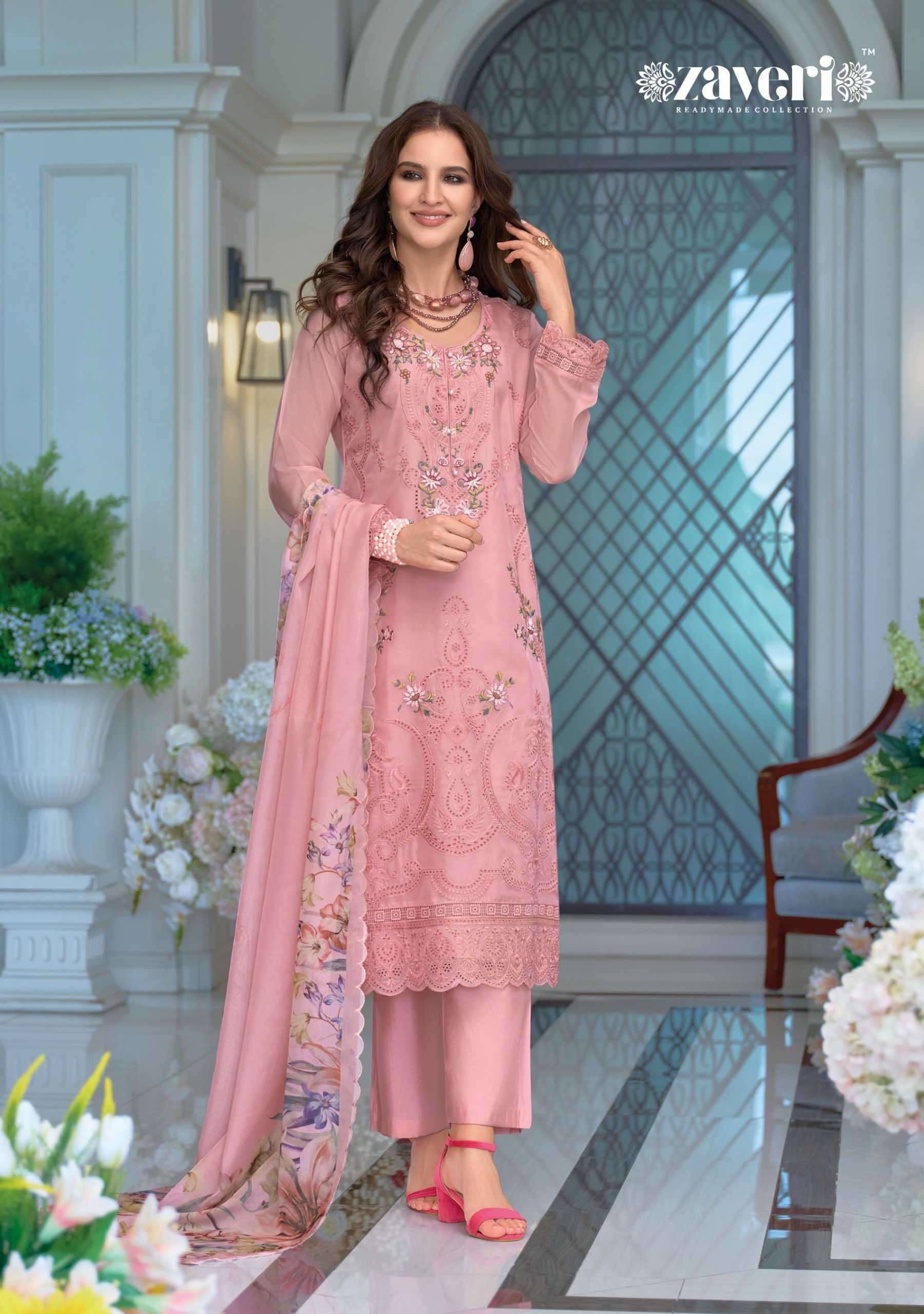 erina by zaveri colors exclusive designer party wear organza readymade suit supplier 