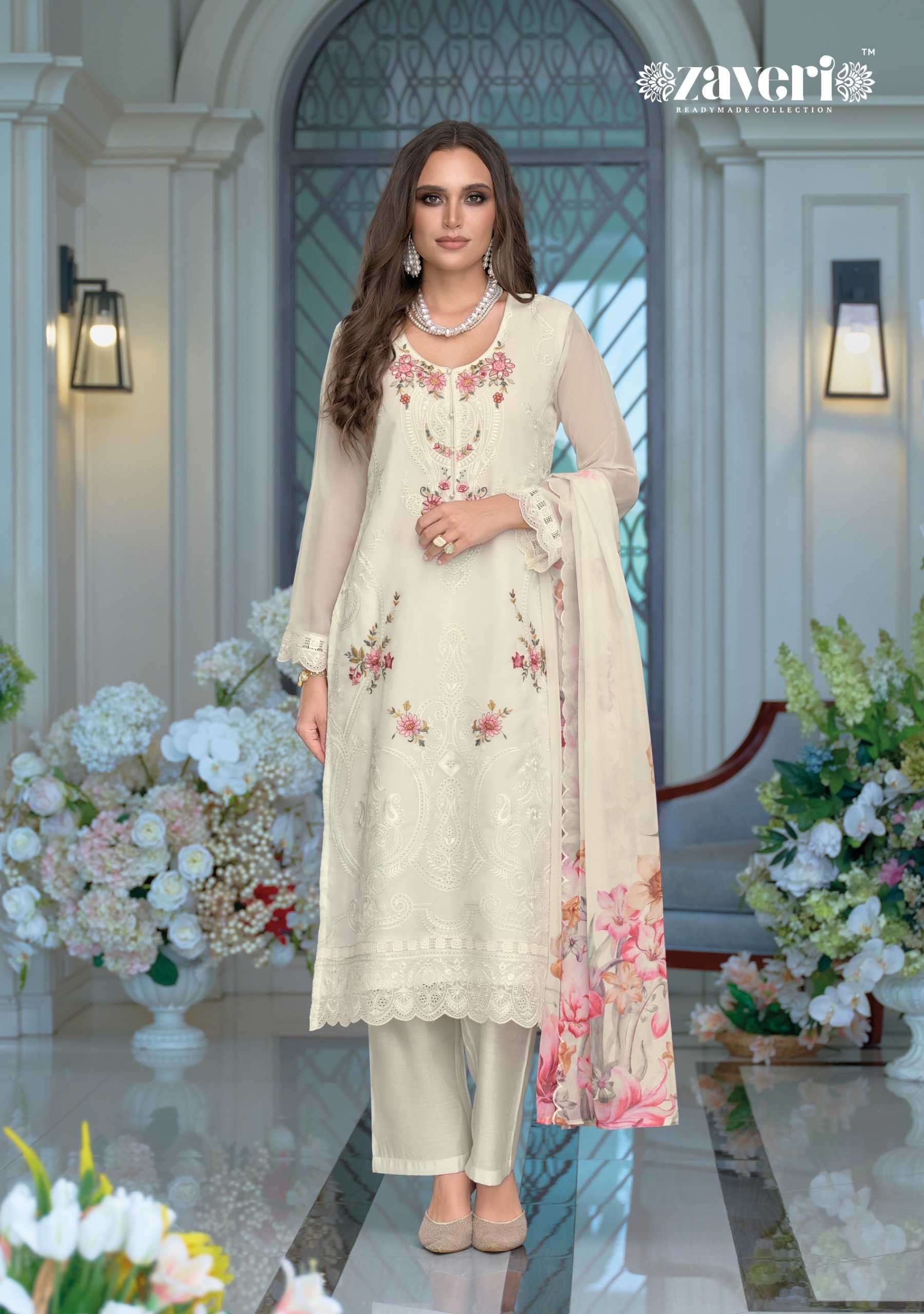 erina by zaveri colors exclusive designer party wear organza readymade suit supplier 