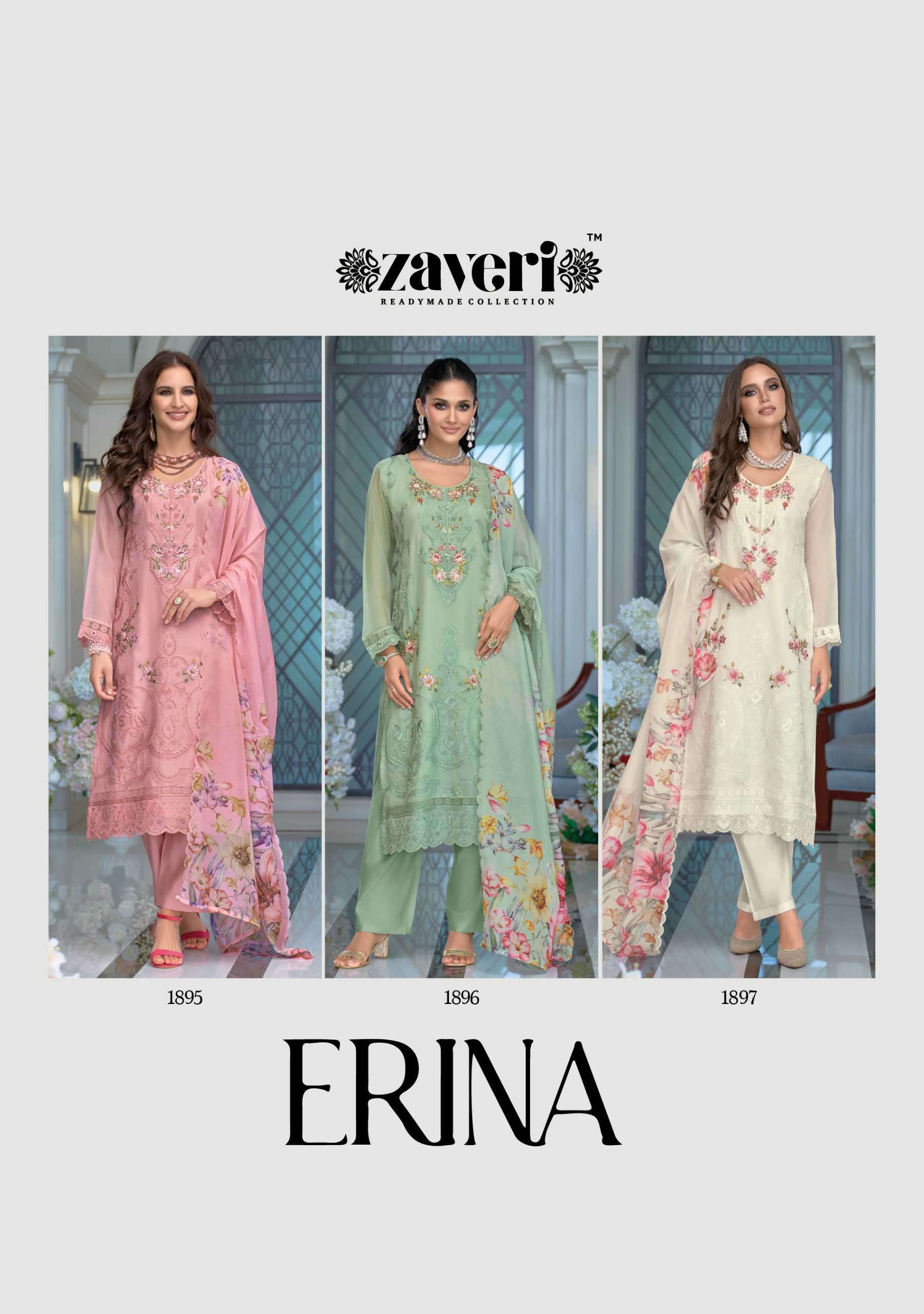 erina by zaveri colors exclusive designer party wear organza readymade suit supplier 