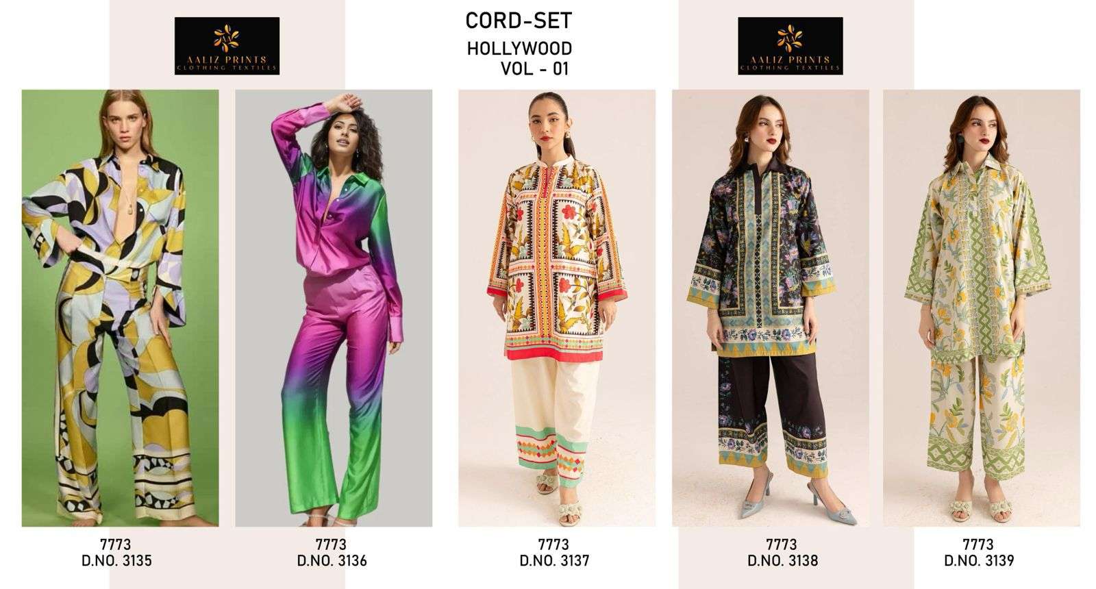 hollywood cord set vol-1 by aaliz prints casual wear lawn readymade cord set supplier 