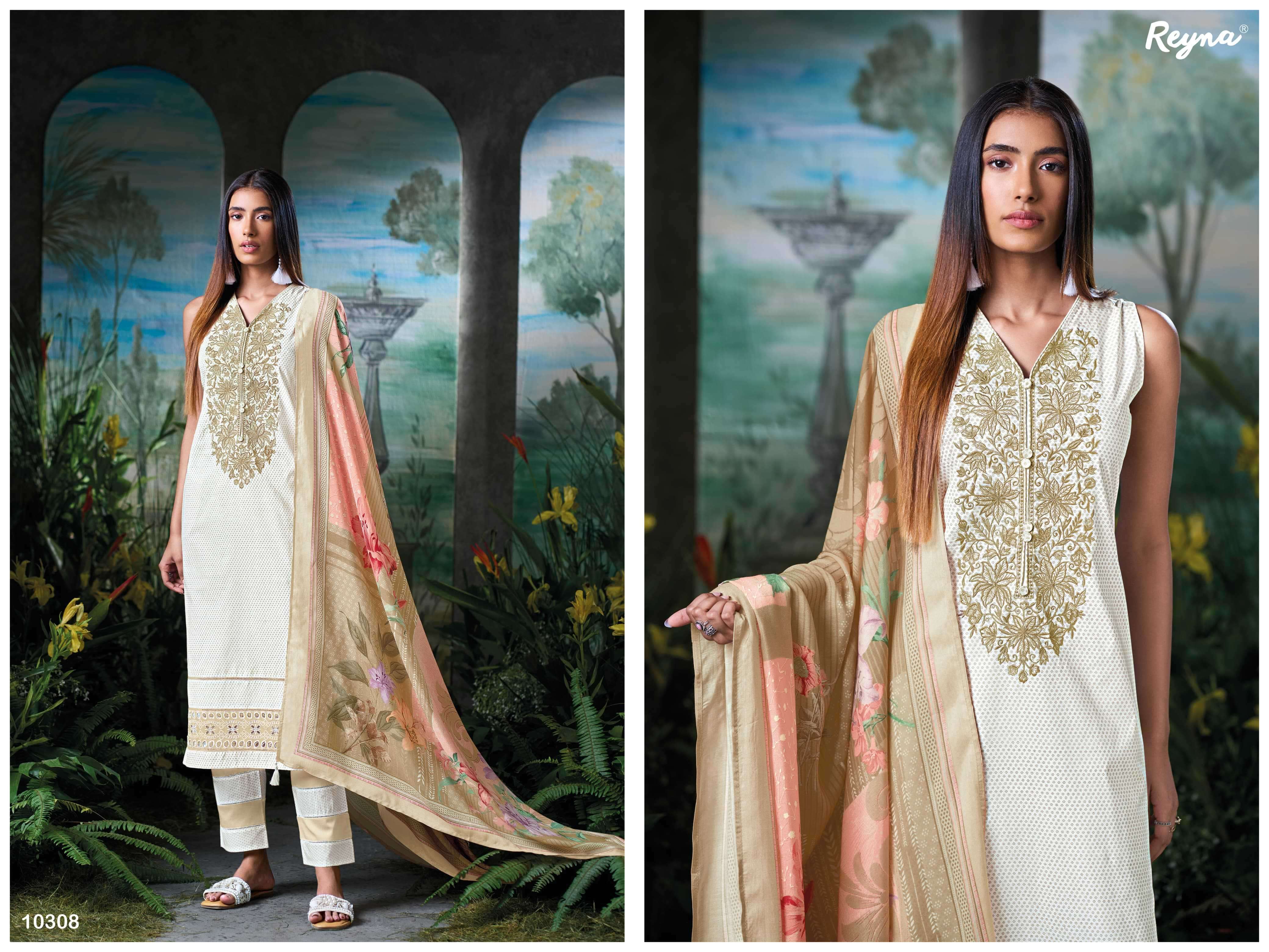 kareena by reyna colors fancy embroidery work with cotton printed suit supplier 