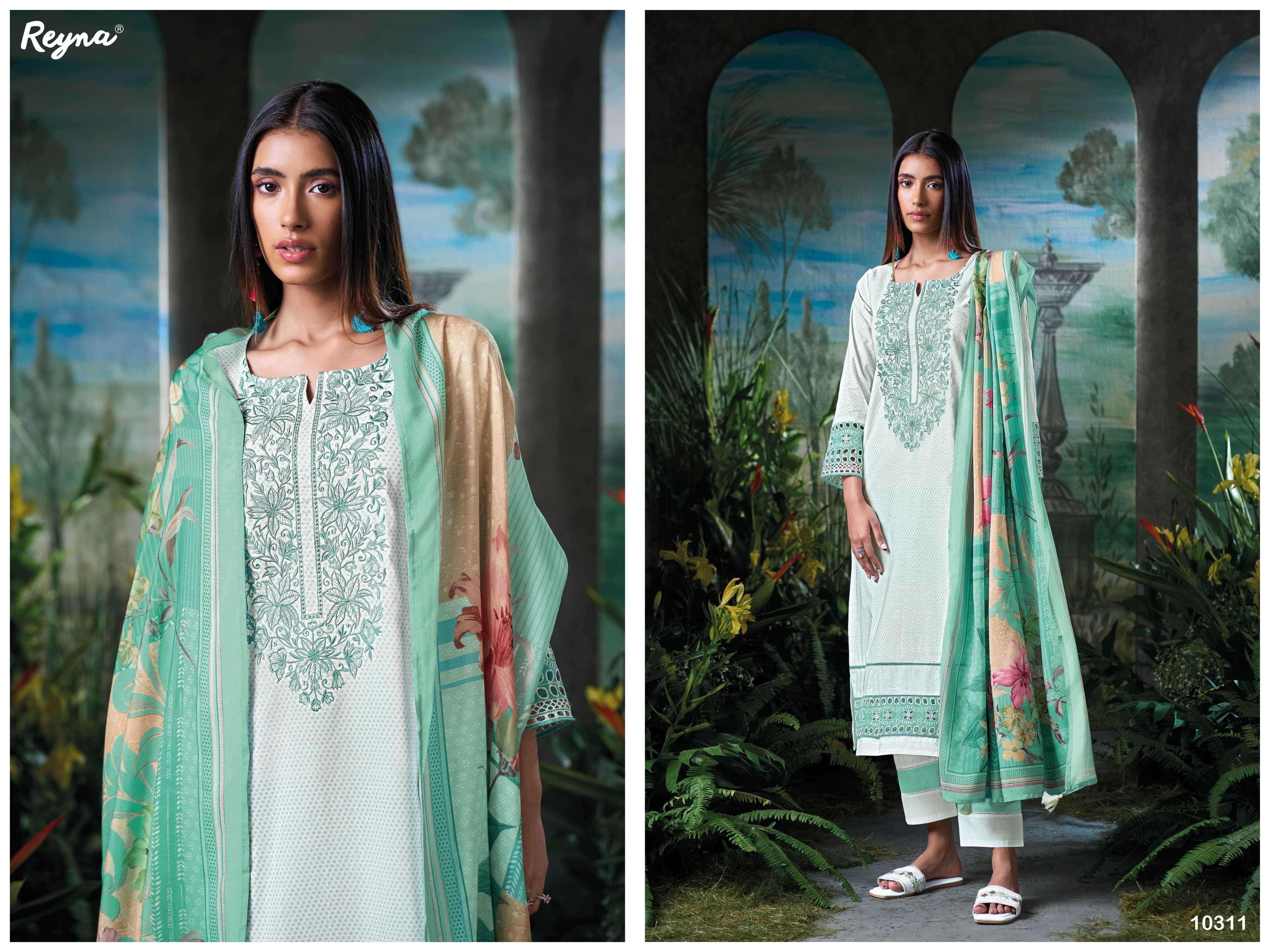 kareena by reyna colors fancy embroidery work with cotton printed suit supplier 