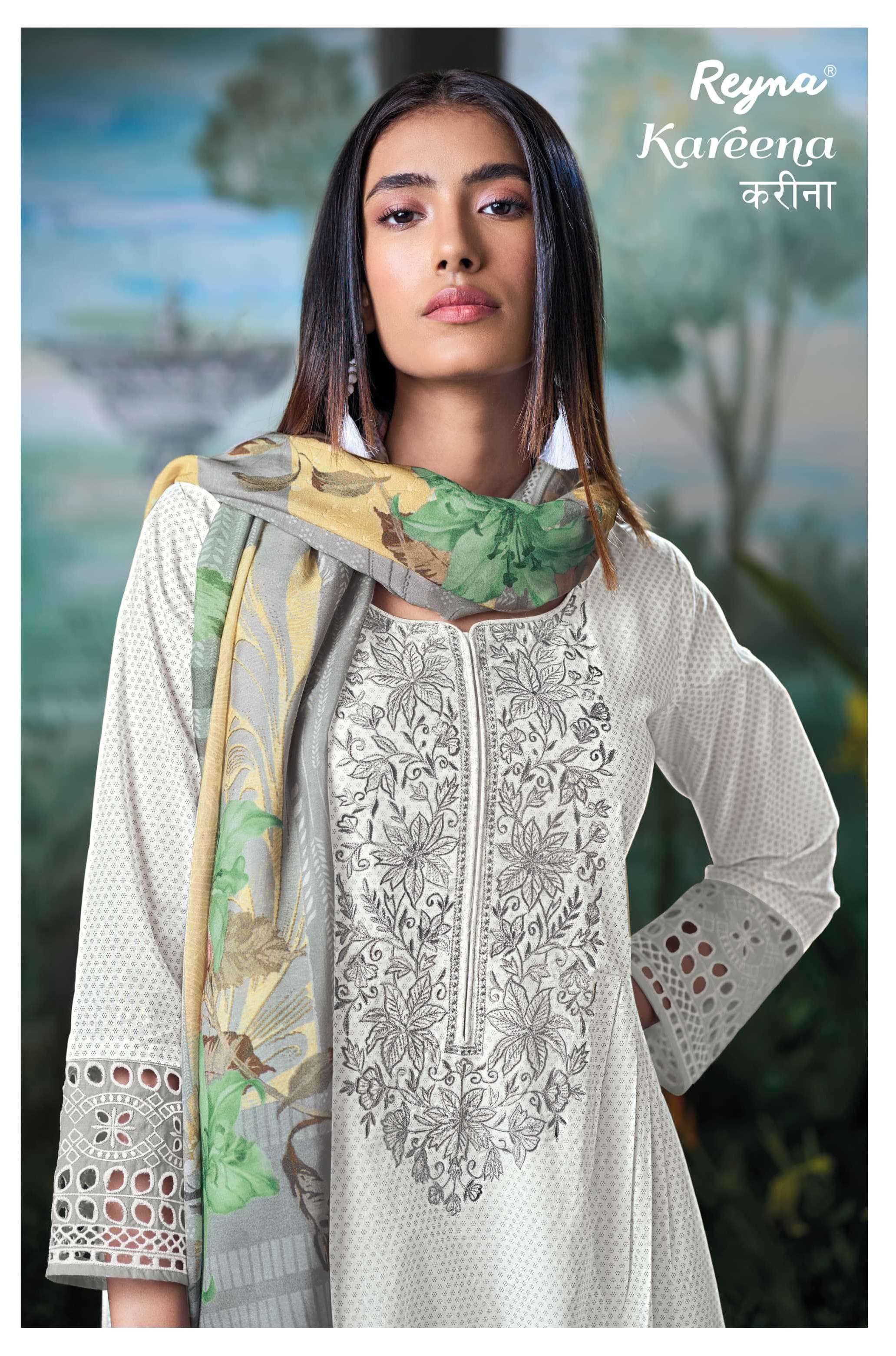 kareena by reyna colors fancy embroidery work with cotton printed suit supplier 